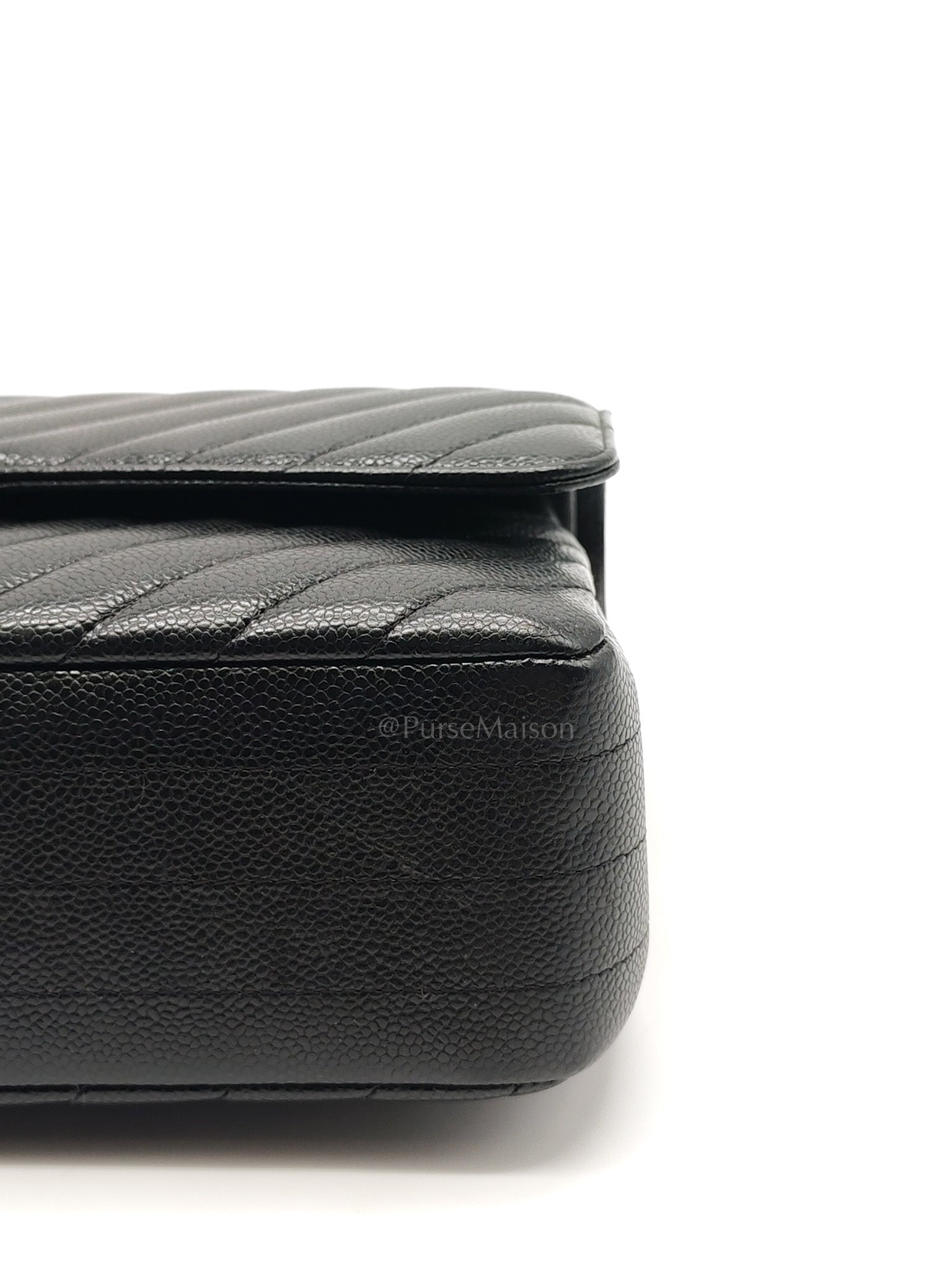 Classic Double Flap in Black Chevron Caviar Leather & Gold Hardware Medium Series 30