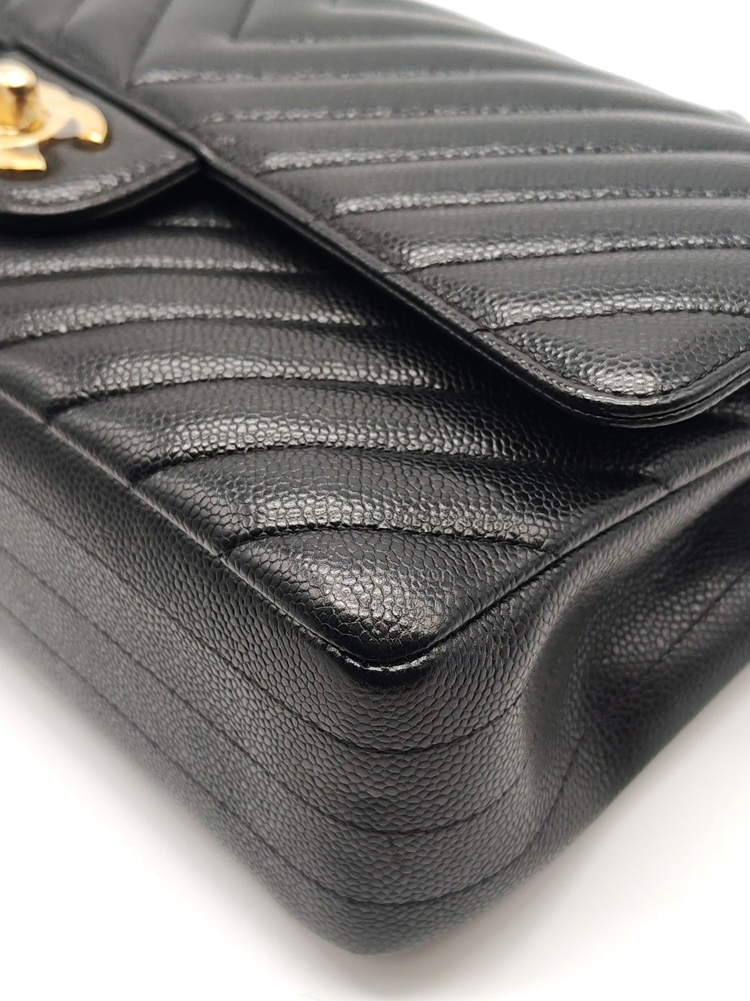 Classic Double Flap in Black Chevron Caviar Leather & Gold Hardware Medium Series 30