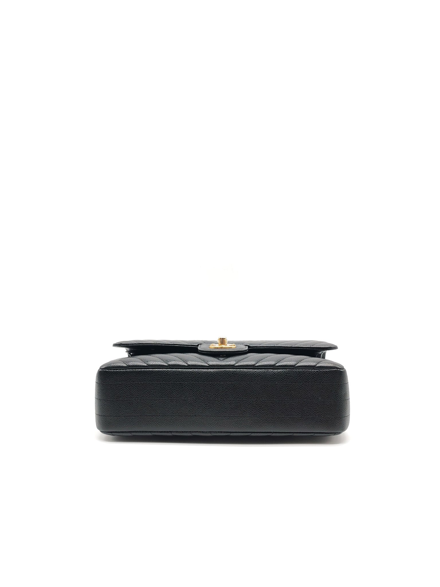 Classic Double Flap in Black Chevron Caviar Leather & Gold Hardware Medium Series 30