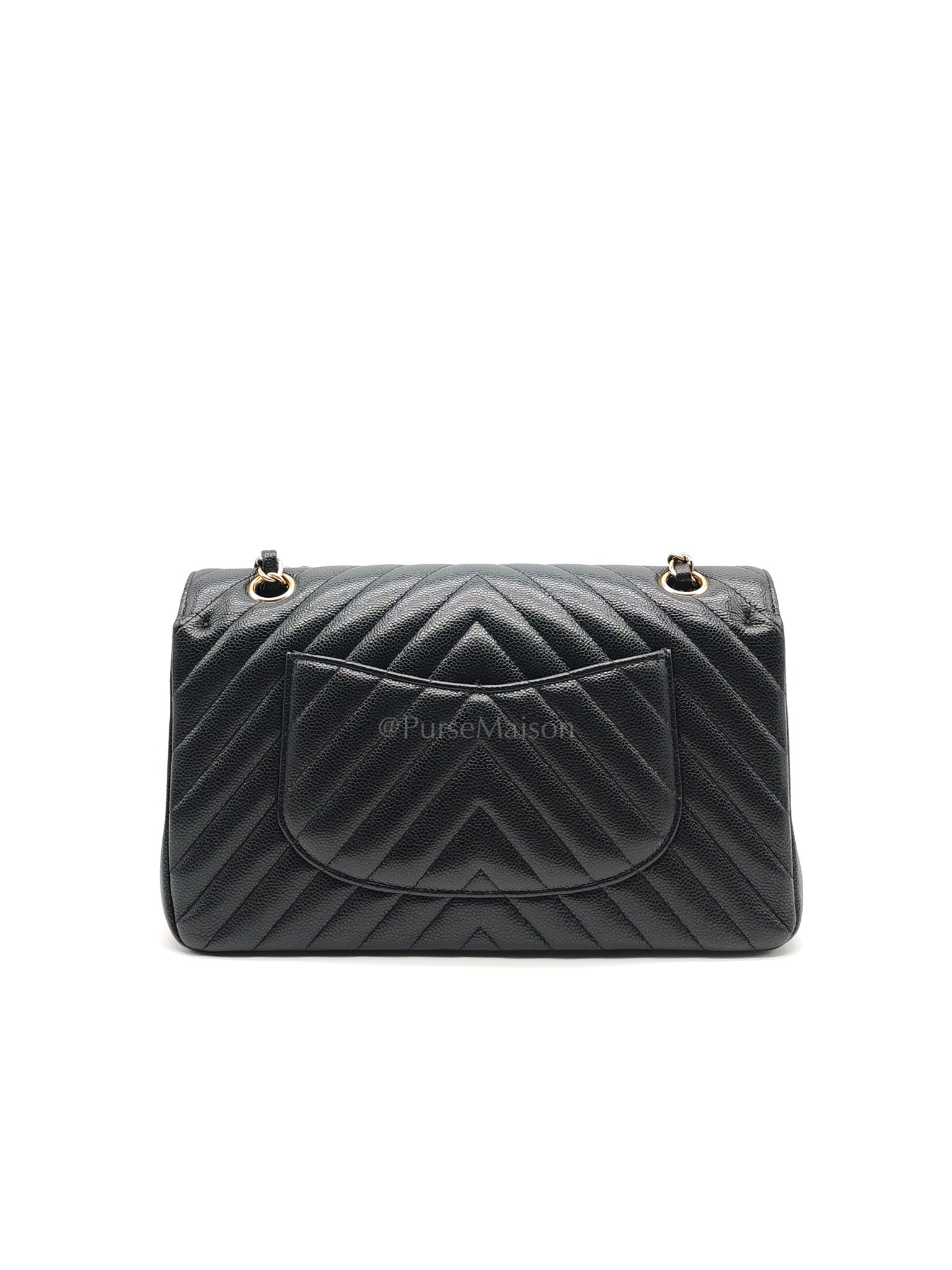 Classic Double Flap in Black Chevron Caviar Leather & Gold Hardware Medium Series 30
