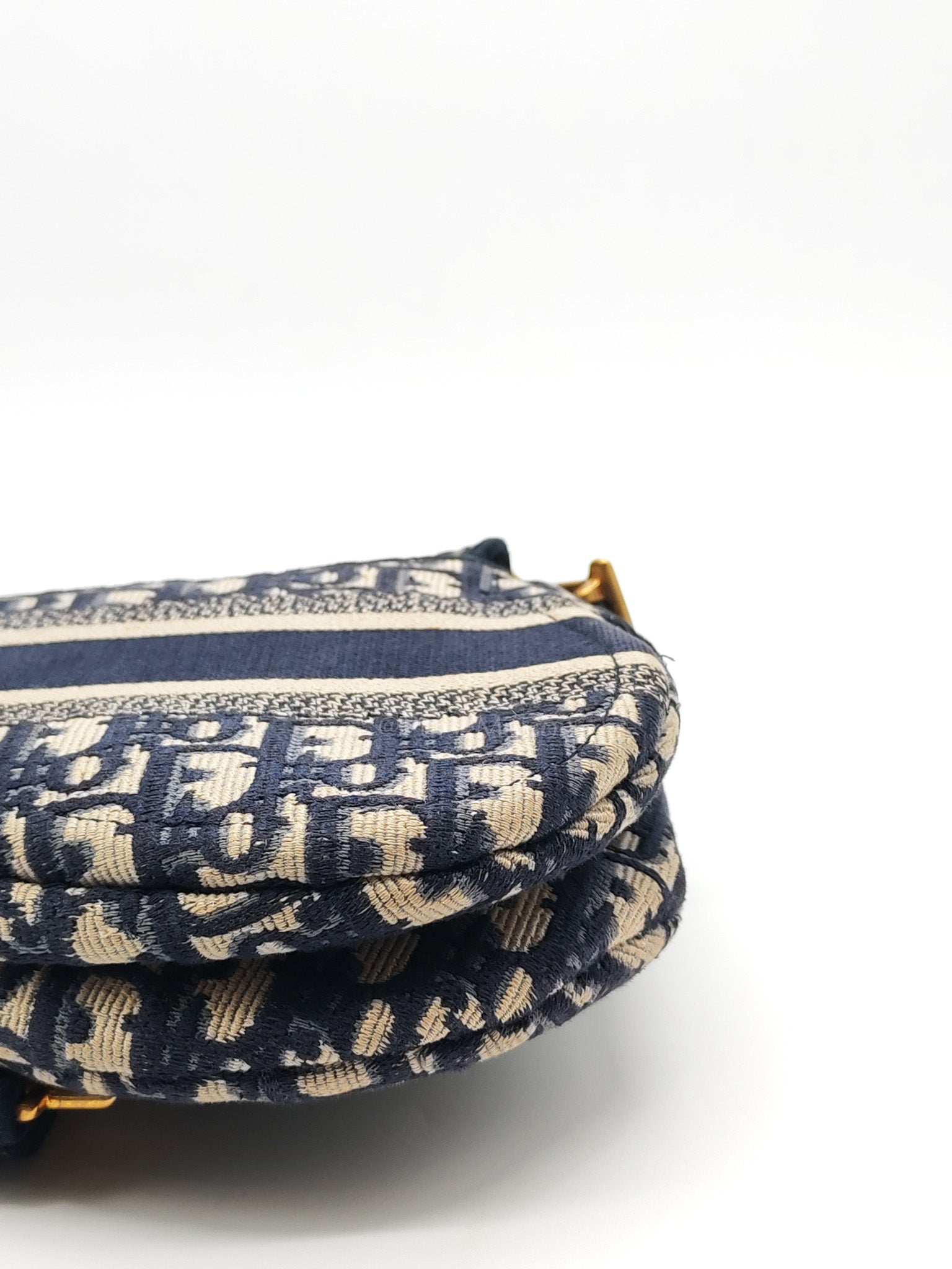 Saddle Bag Medium in Blue Oblique Jacquard Canvas & Aged Gold Hardware