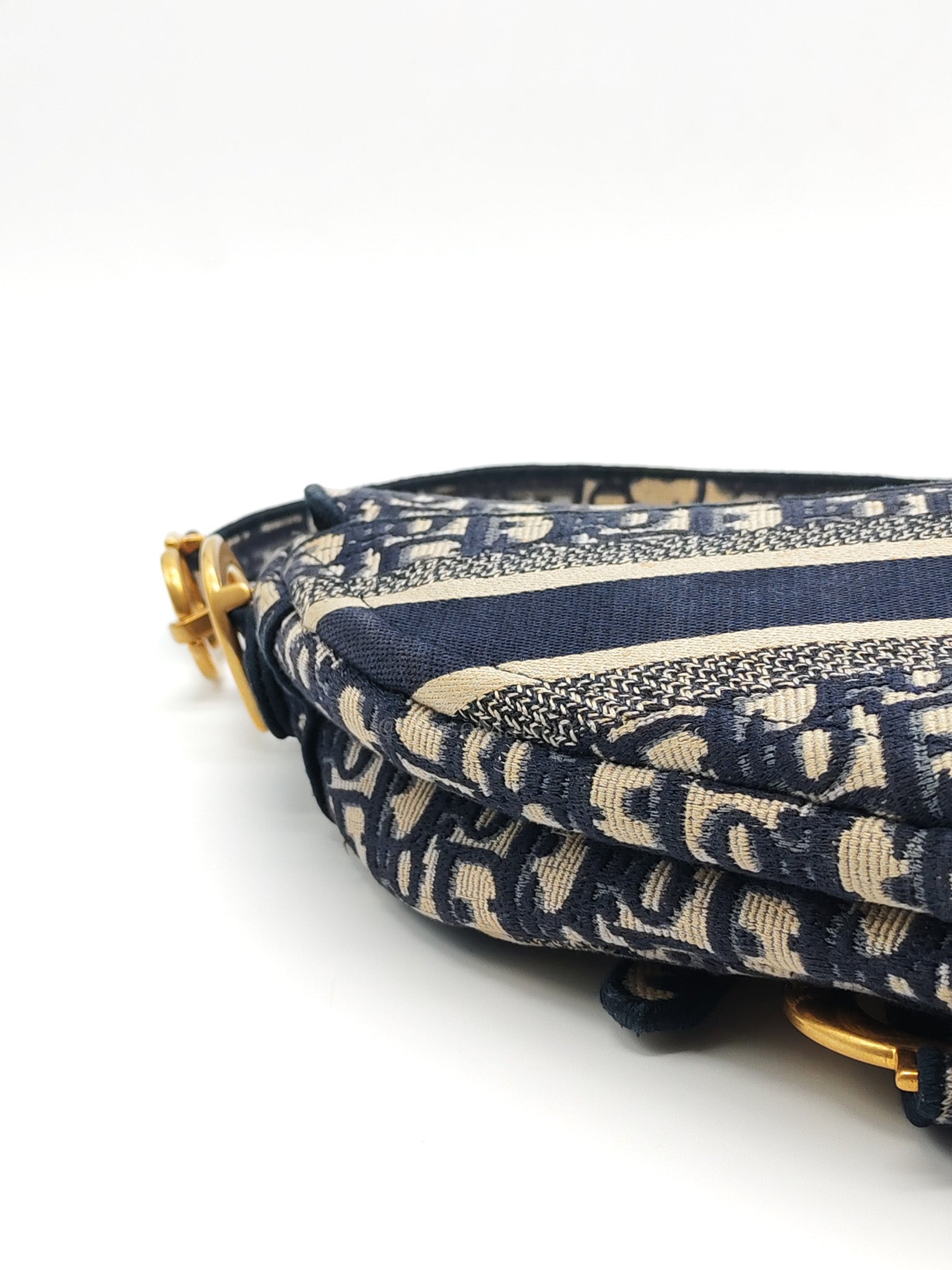 Saddle Bag Medium in Blue Oblique Jacquard Canvas & Aged Gold Hardware