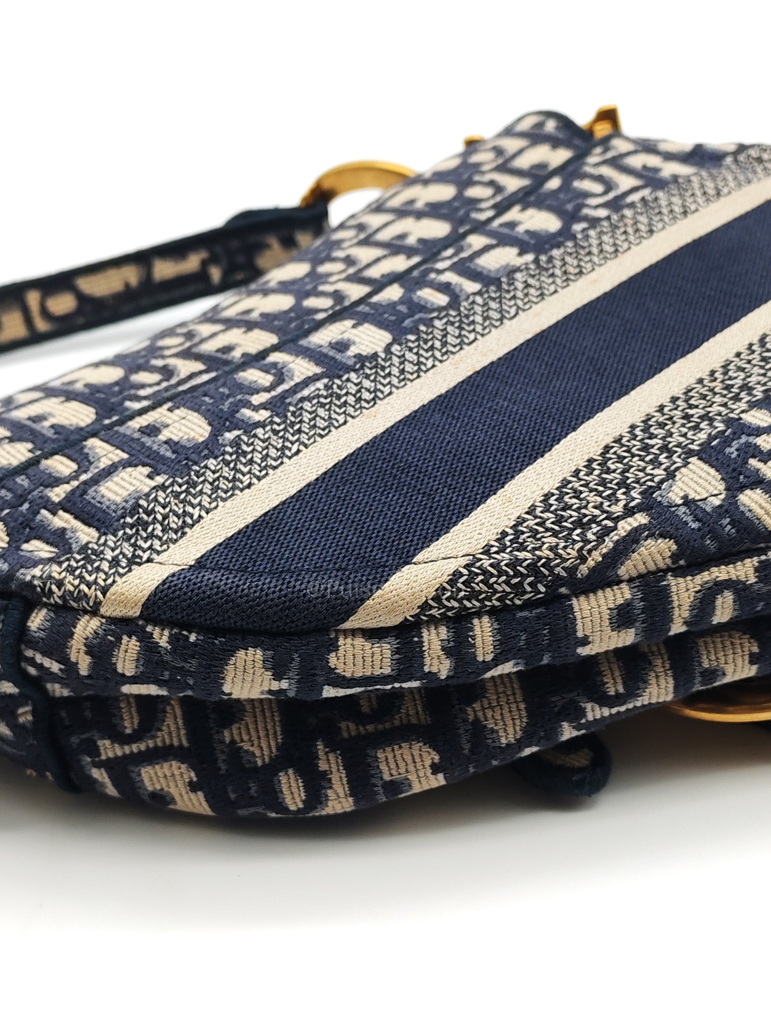 Saddle Bag Medium in Blue Oblique Jacquard Canvas & Aged Gold Hardware