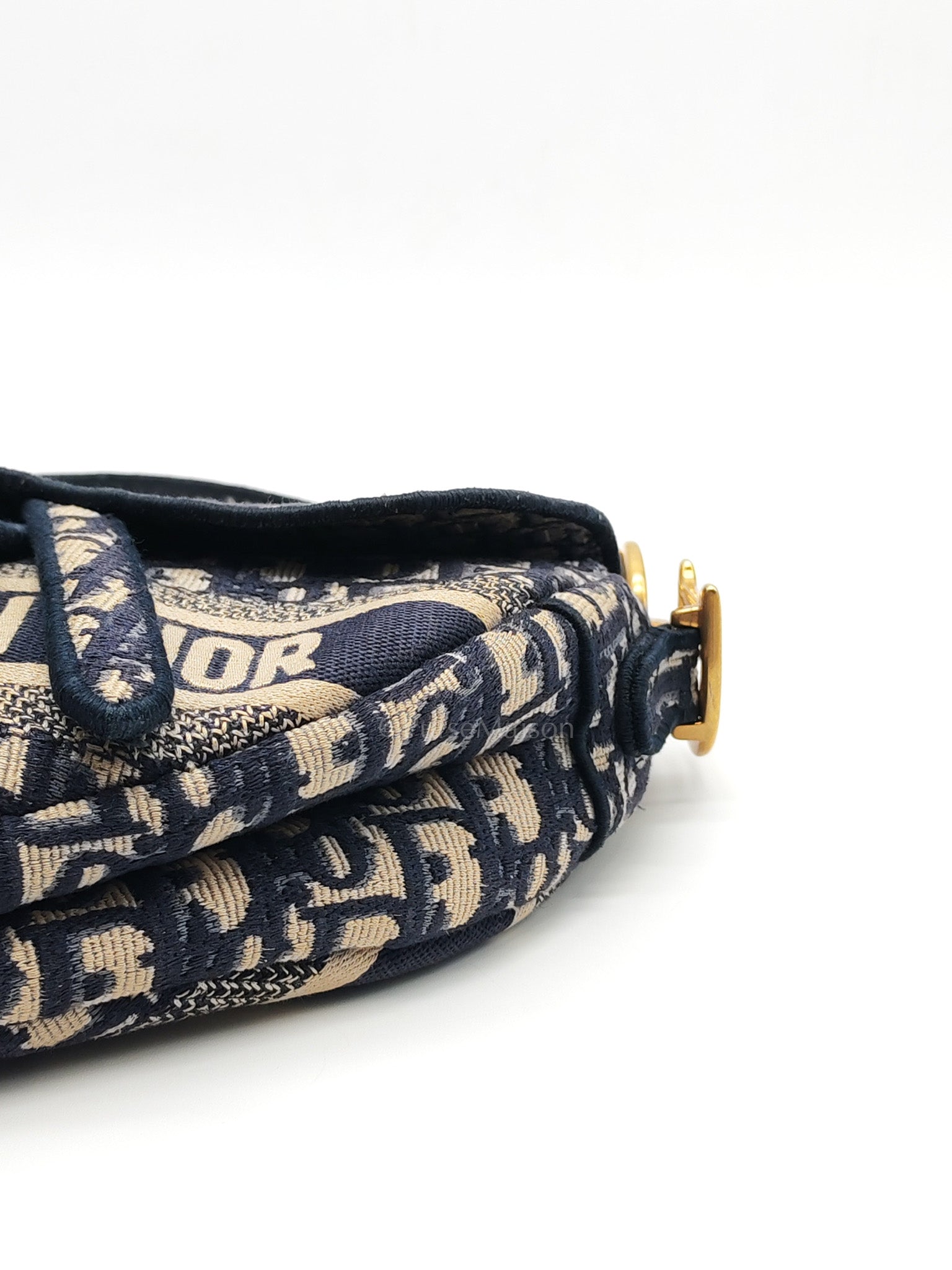 Saddle Bag Medium in Blue Oblique Jacquard Canvas & Aged Gold Hardware