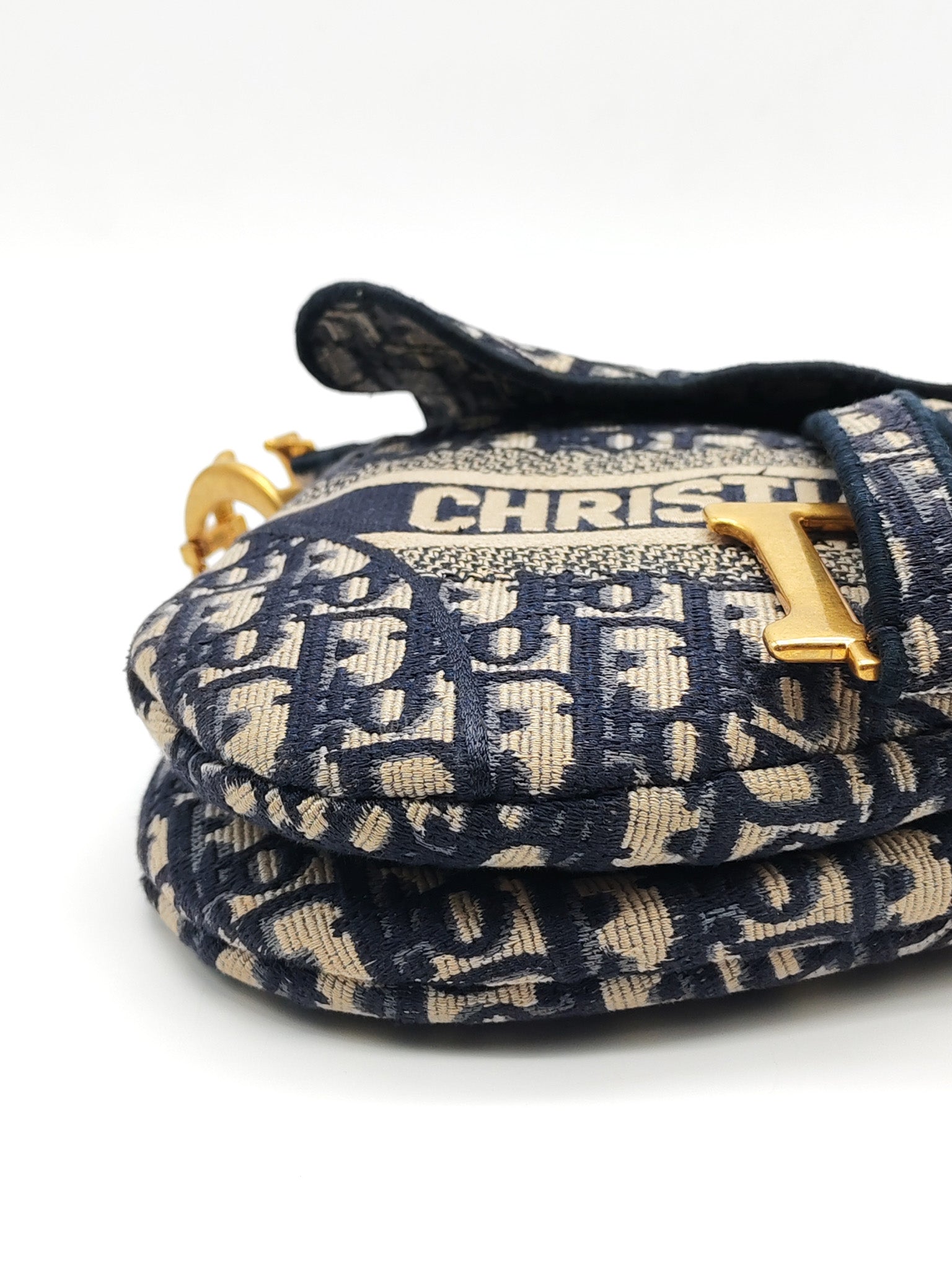 Saddle Bag Medium in Blue Oblique Jacquard Canvas & Aged Gold Hardware