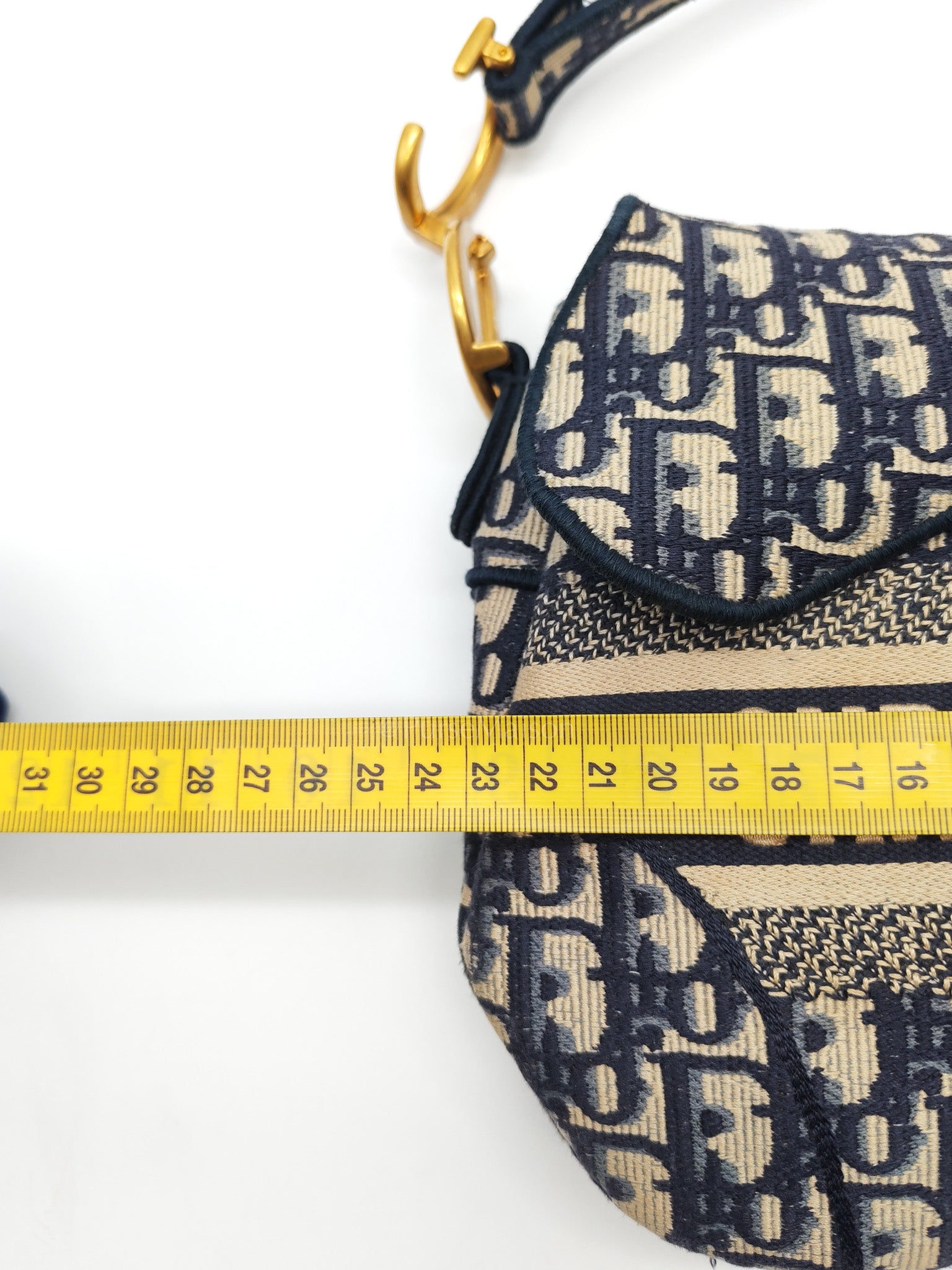 Saddle Bag Medium in Blue Oblique Jacquard Canvas & Aged Gold Hardware