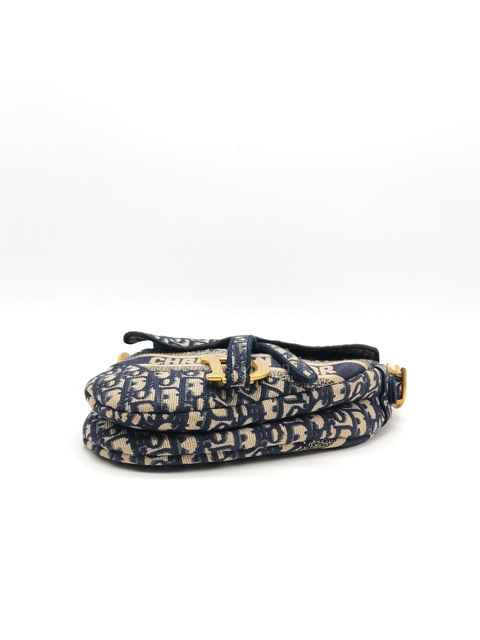 Saddle Bag Medium in Blue Oblique Jacquard Canvas & Aged Gold Hardware