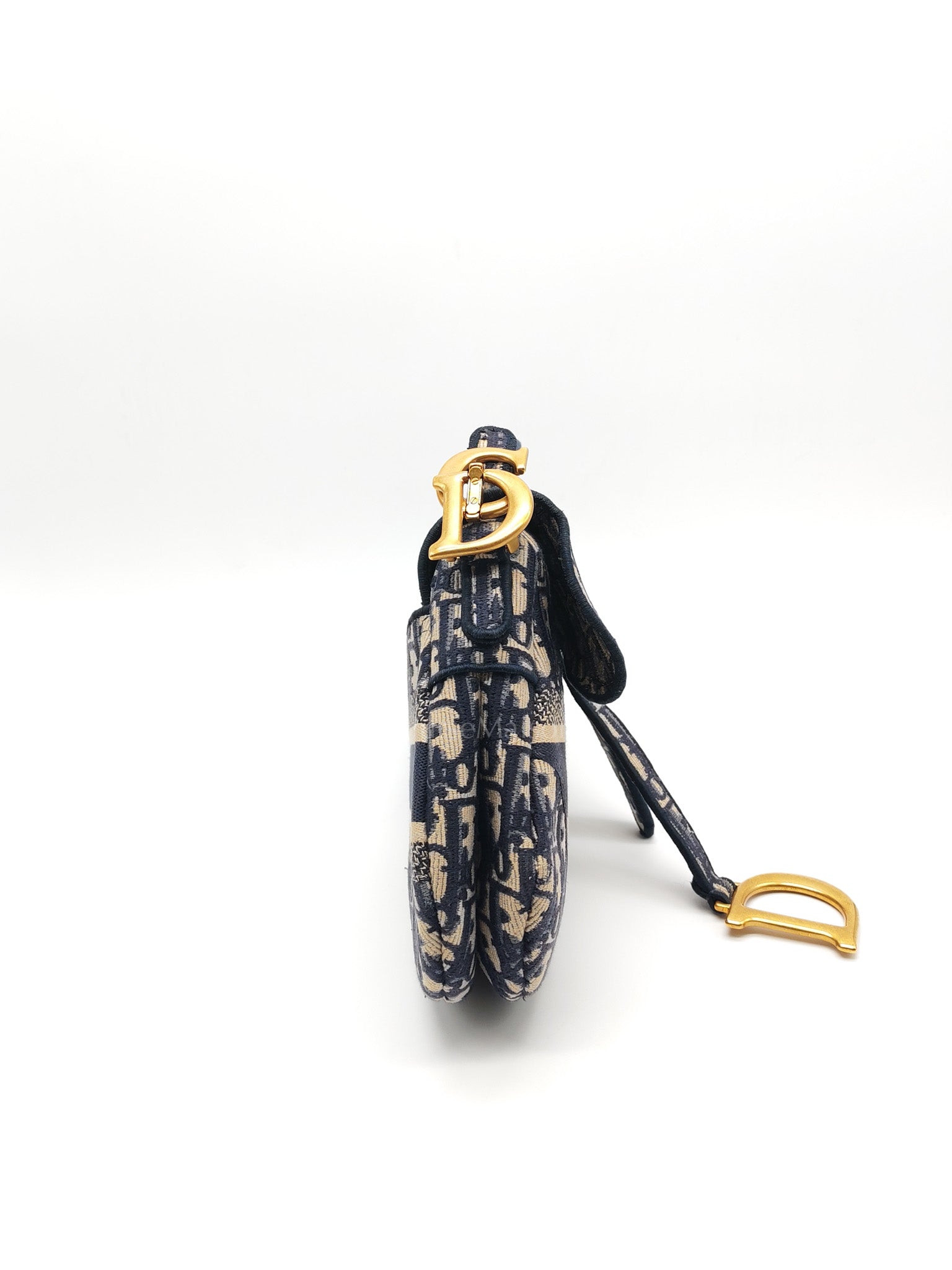 Saddle Bag Medium in Blue Oblique Jacquard Canvas & Aged Gold Hardware