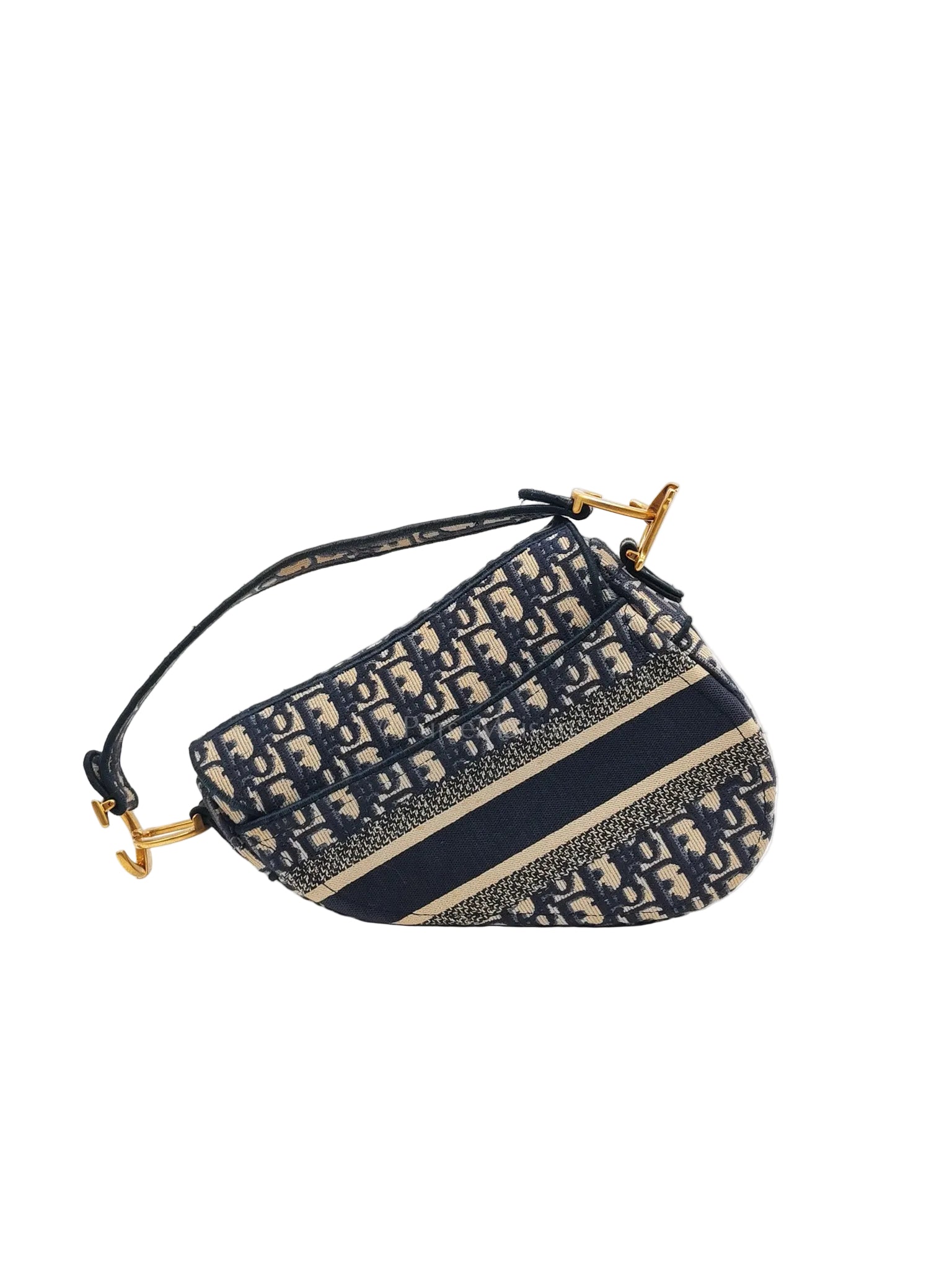 Saddle Bag Medium in Blue Oblique Jacquard Canvas & Aged Gold Hardware