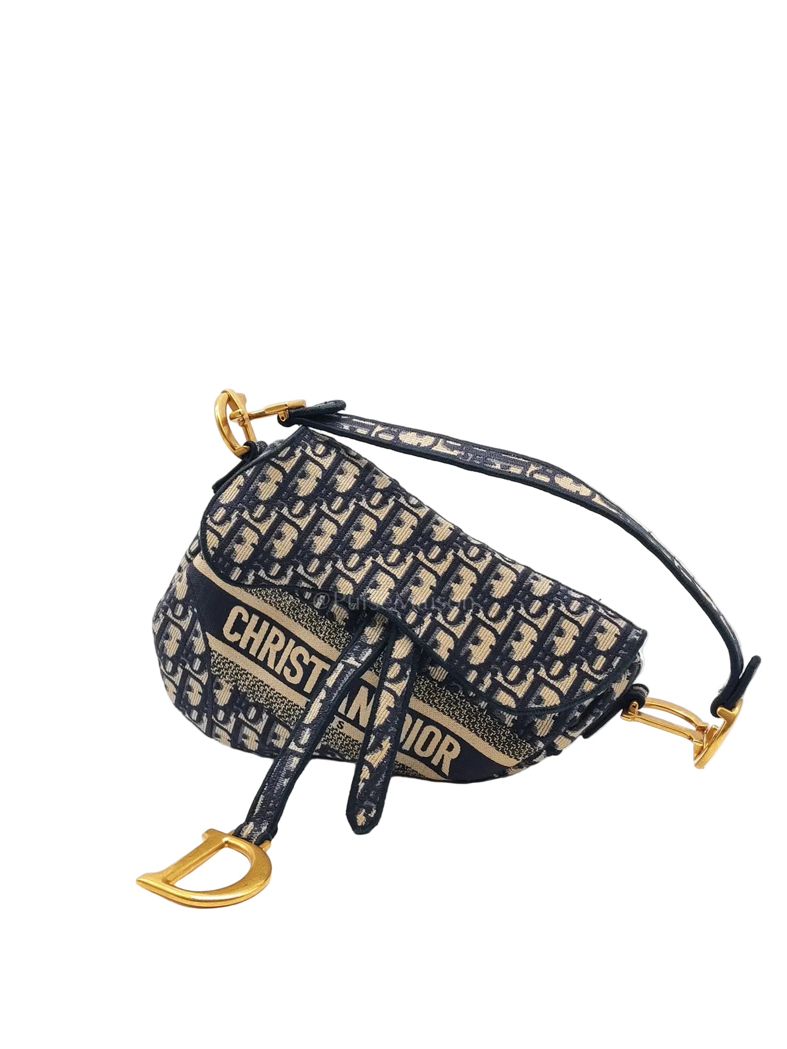 Saddle Bag Medium in Blue Oblique Jacquard Canvas & Aged Gold Hardware