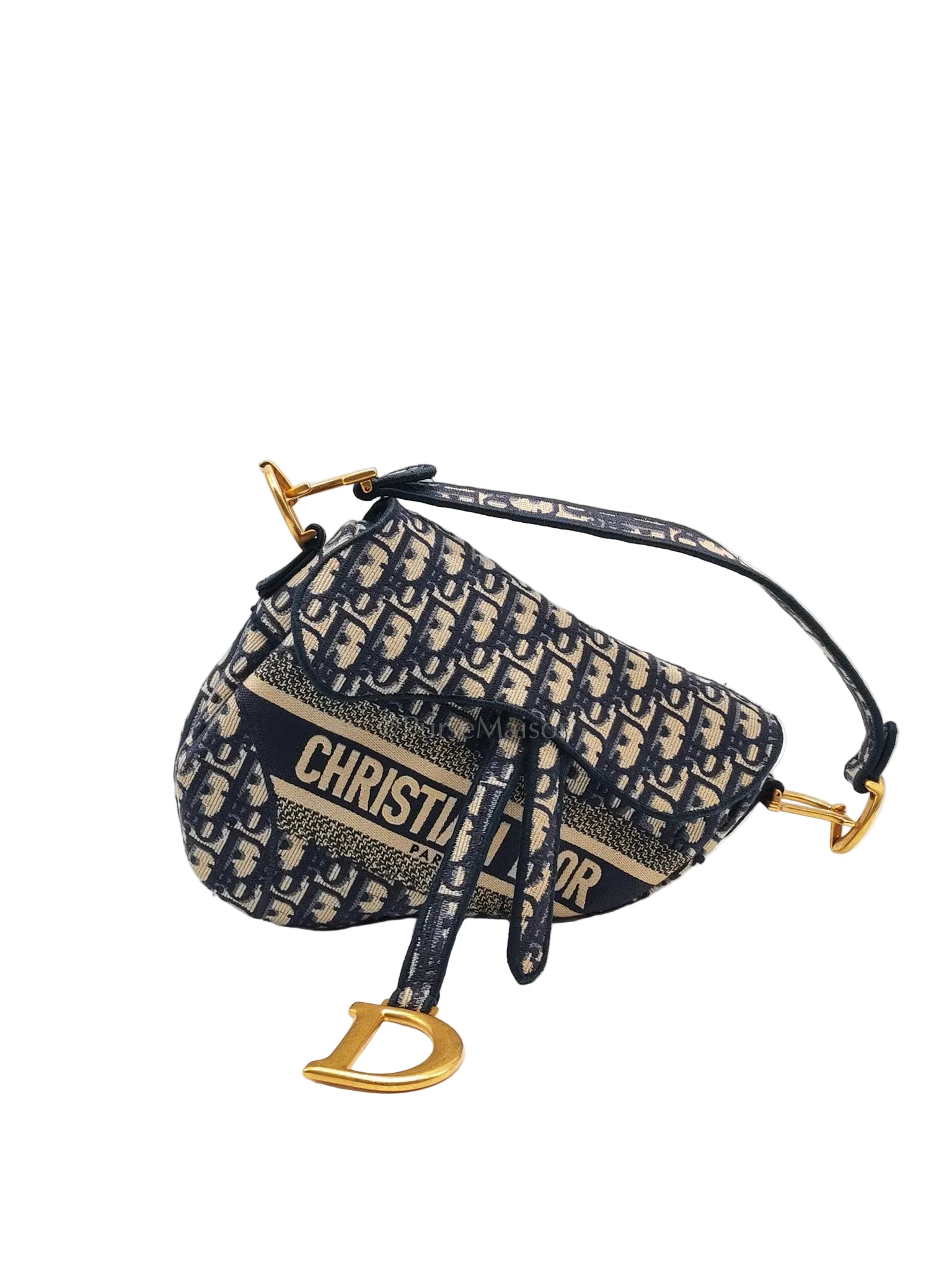 Saddle Bag Medium in Blue Oblique Jacquard Canvas & Aged Gold Hardware