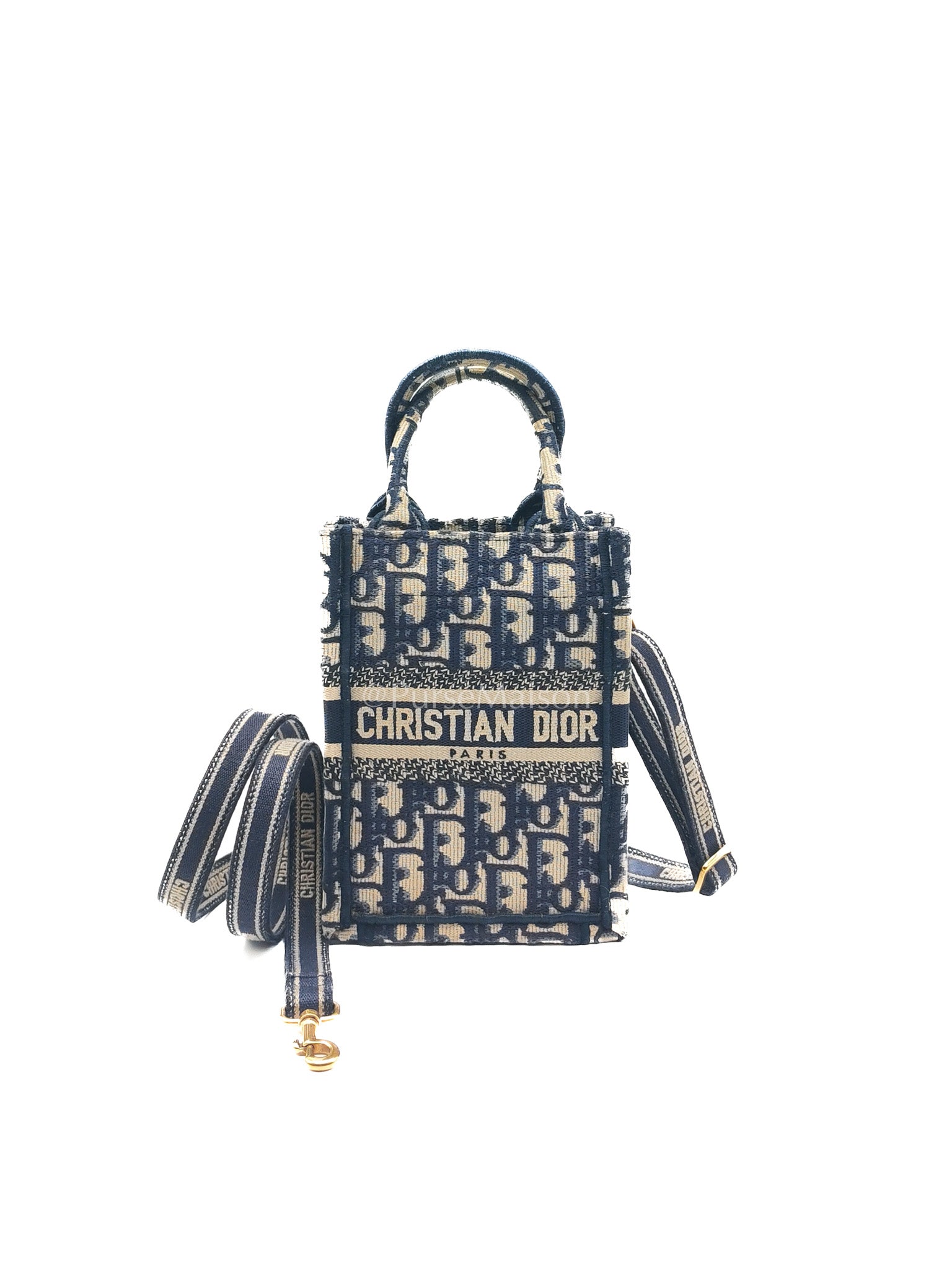 Christian Dior Mini Booktote Phone Bag in Blue Oblique Jacquard Canvas