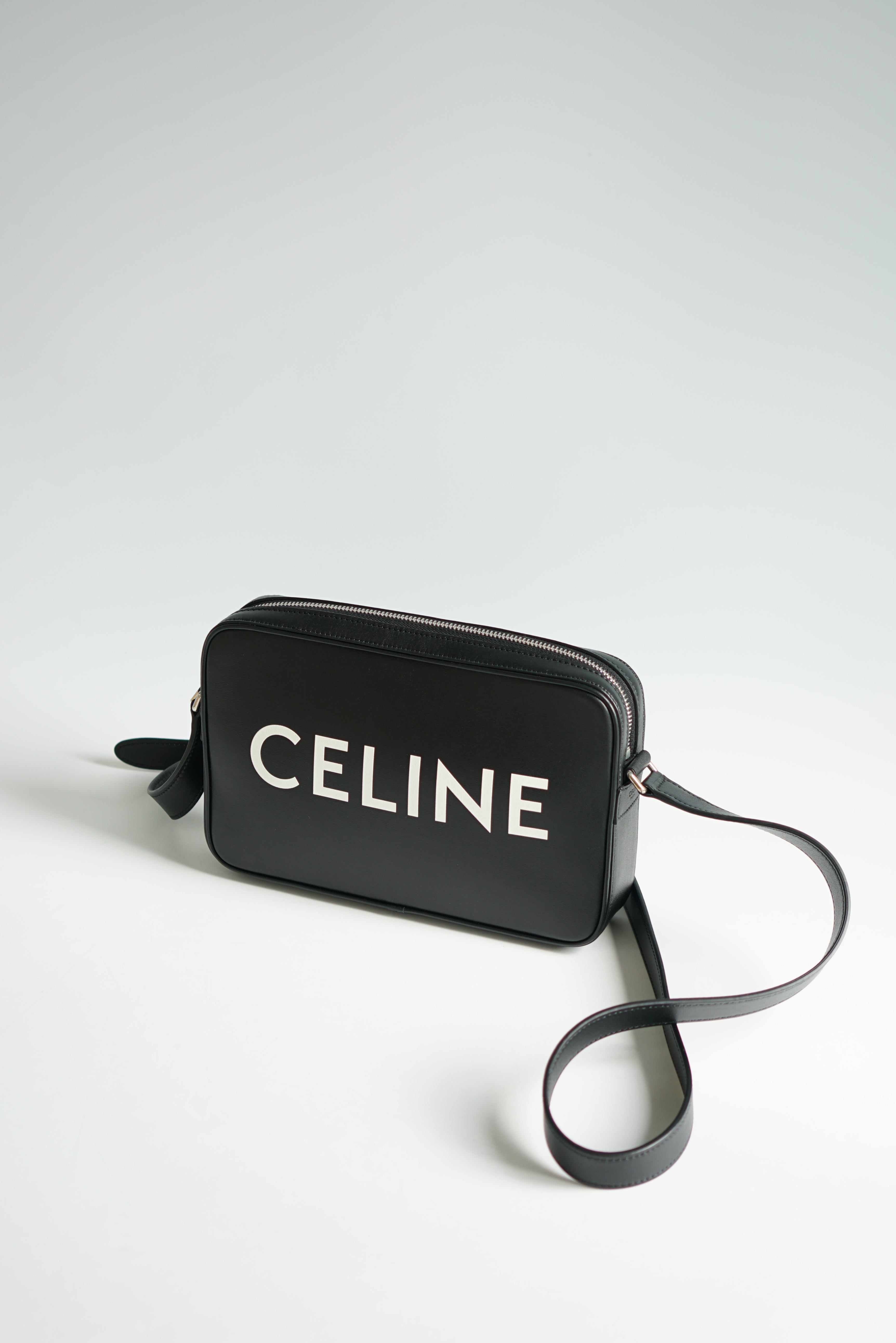 Celine Black Calfskin Logo Messenger Bag Unisex