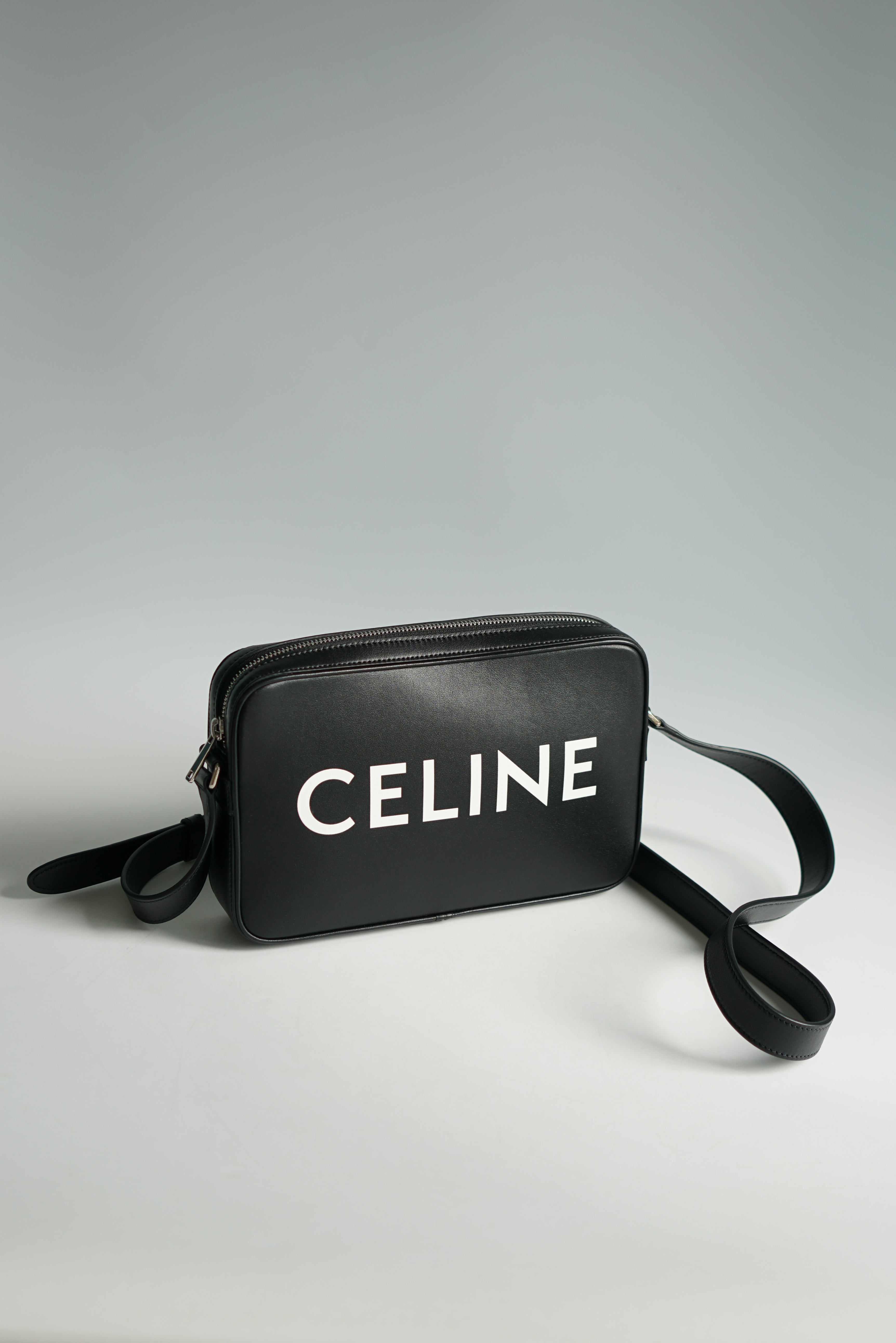 Celine Black Calfskin Logo Messenger Bag Unisex