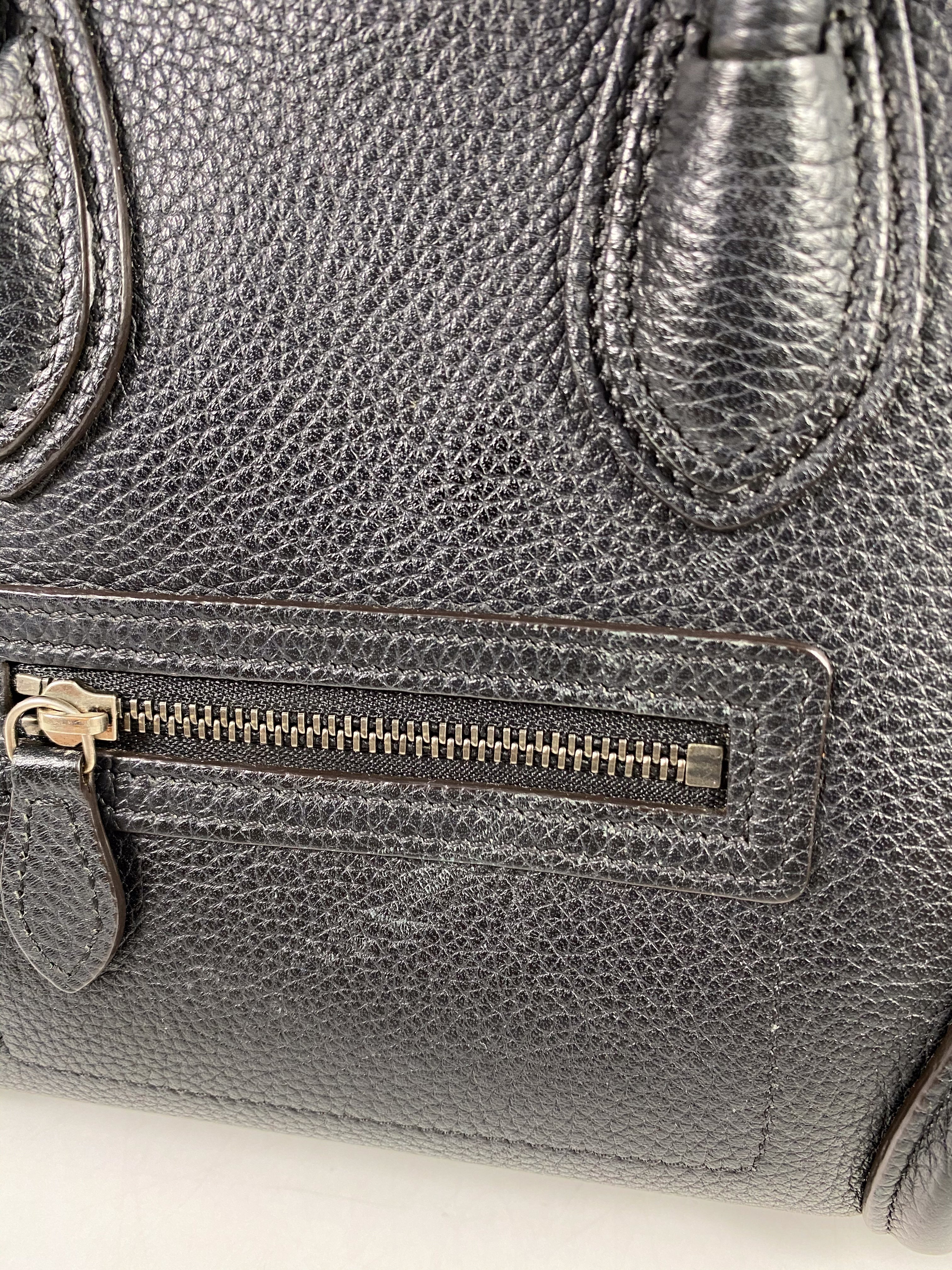 Celine Black Nano Luggage Drummed Calfskin