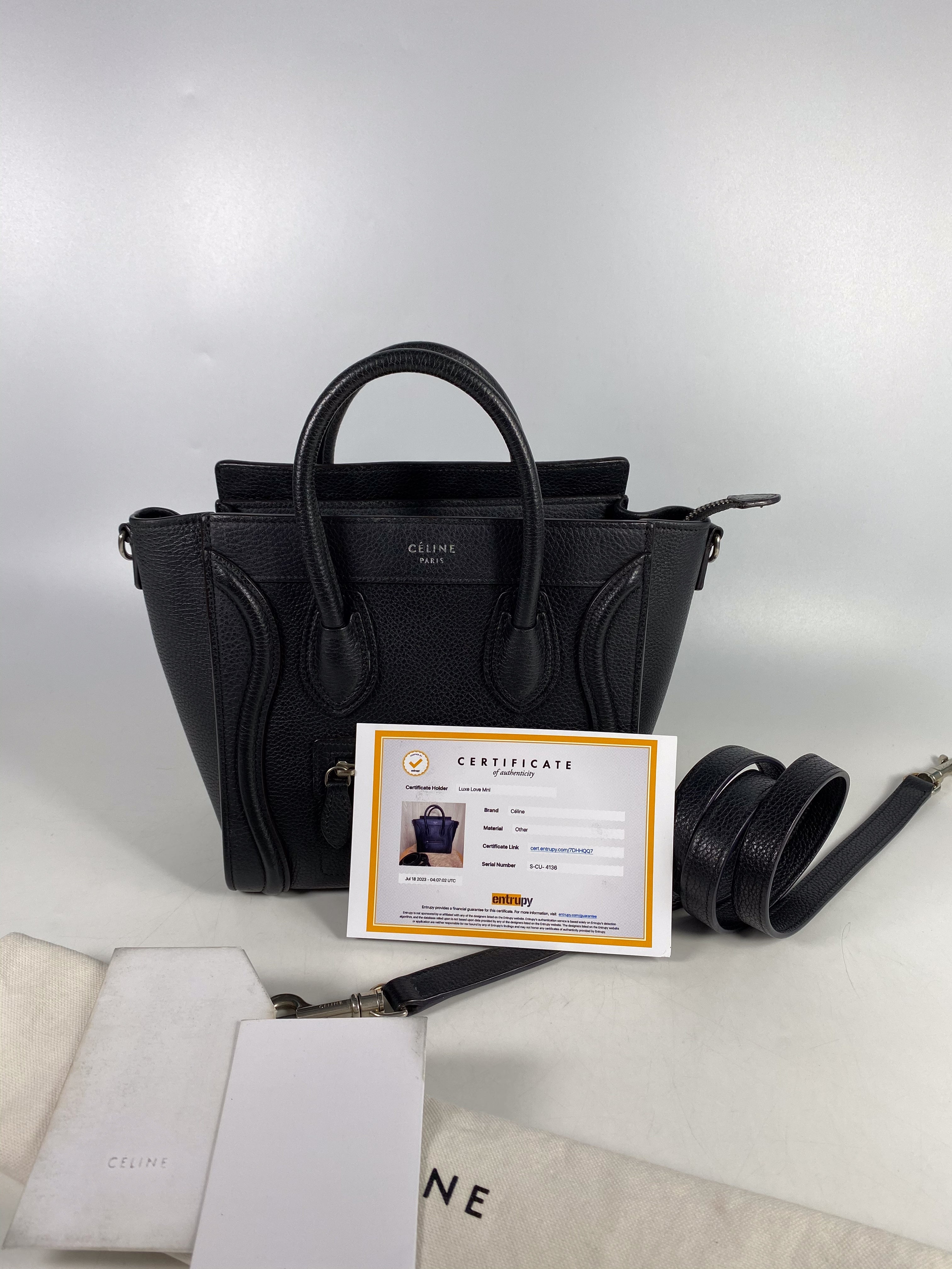Celine Black Nano Luggage Drummed Calfskin