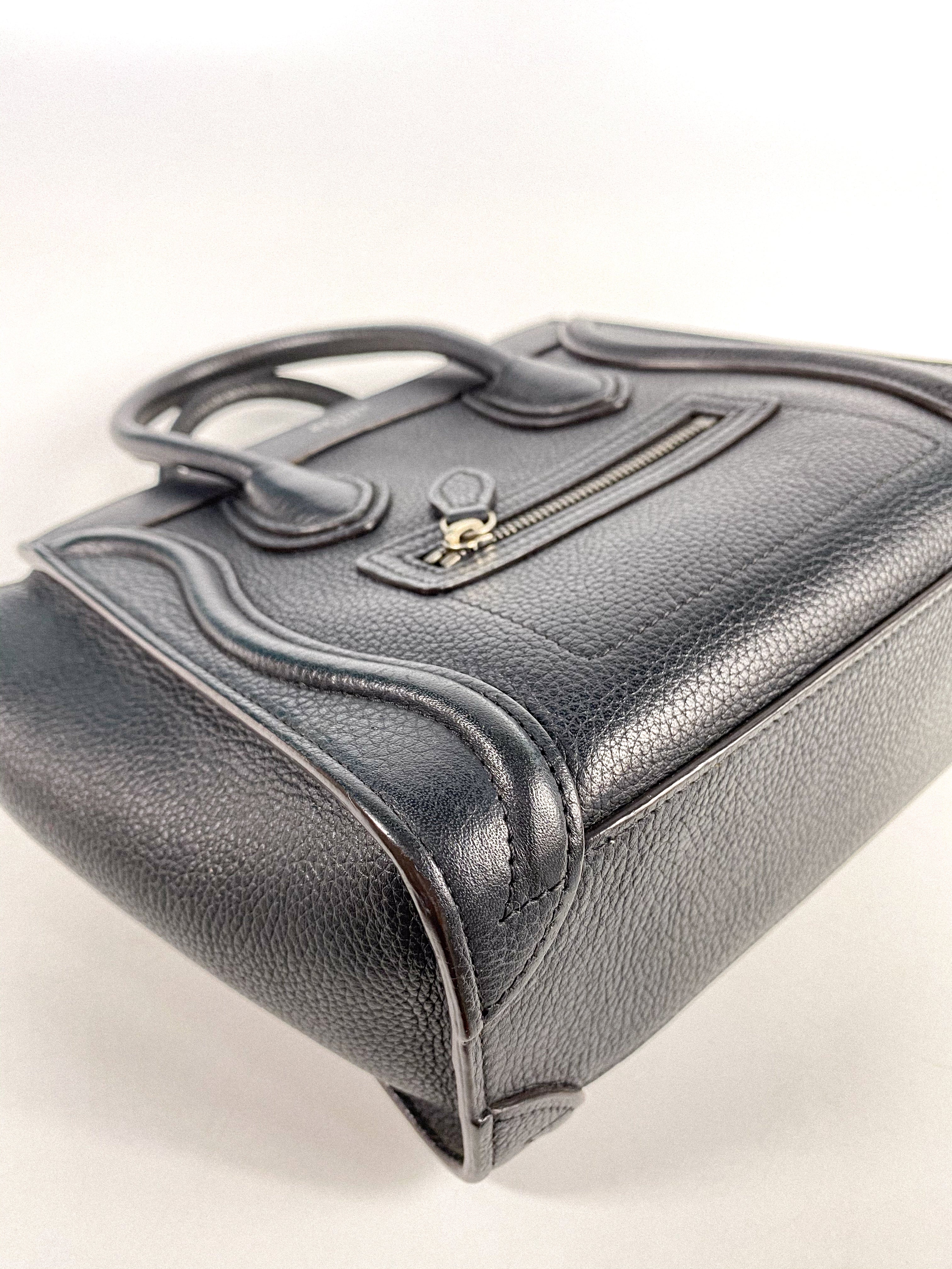 Celine Black Nano Luggage Drummed Calfskin