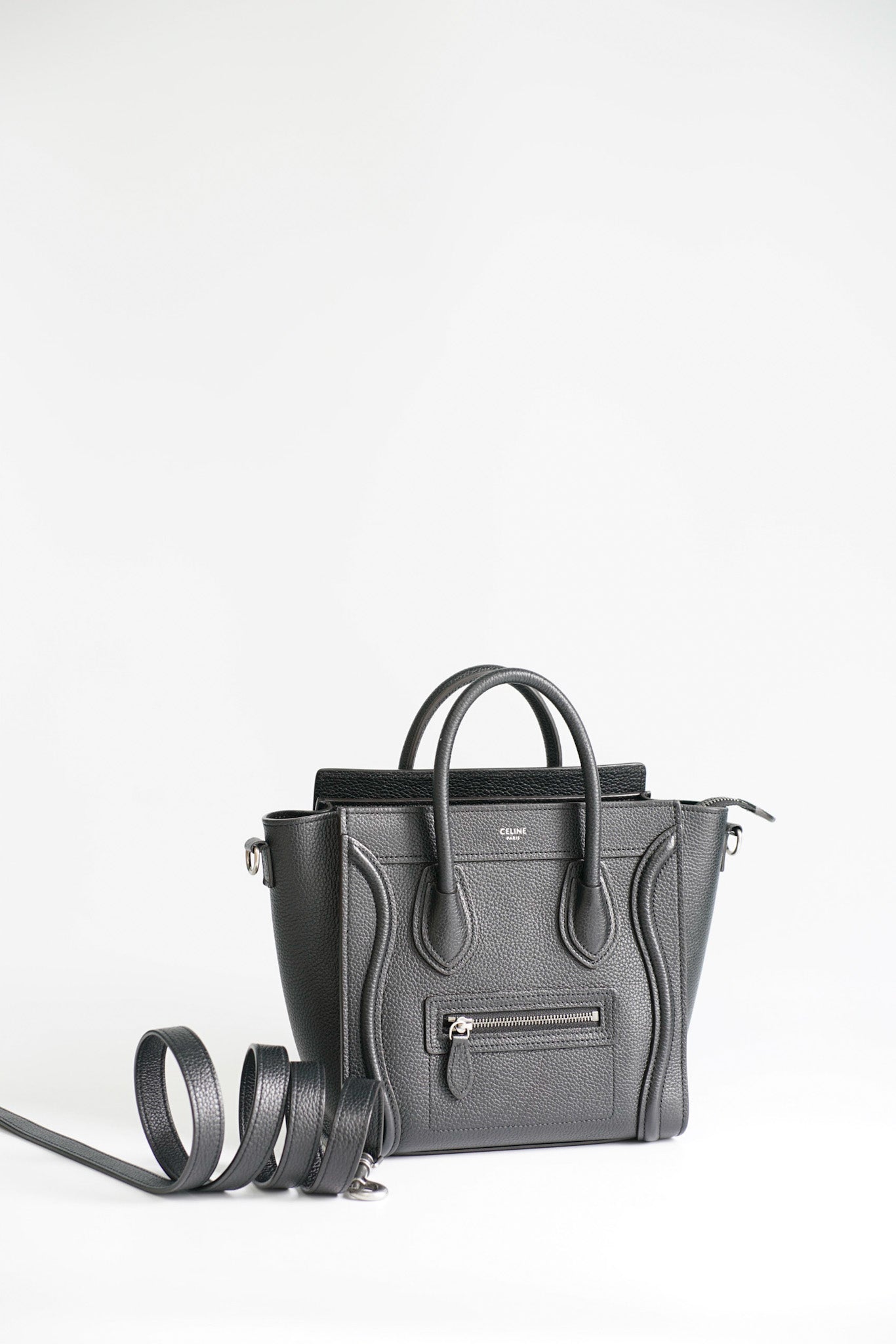 Celine Black Nano Luggage Drummed Calfskin
