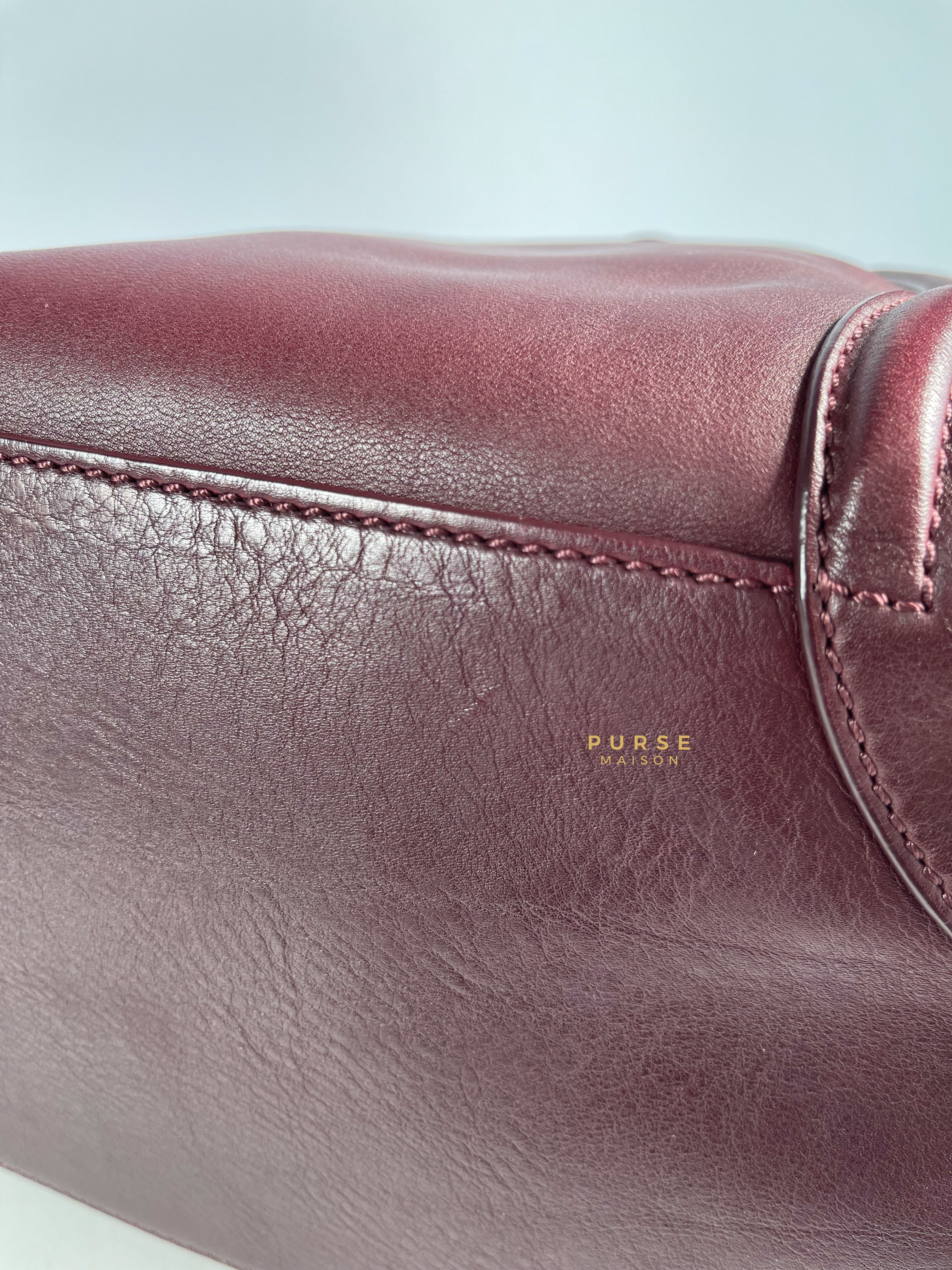 Celine Burgundy Smooth Calfskin Leather Mini Luggage Tote Bag | Purse Maison Luxury Bags Shop