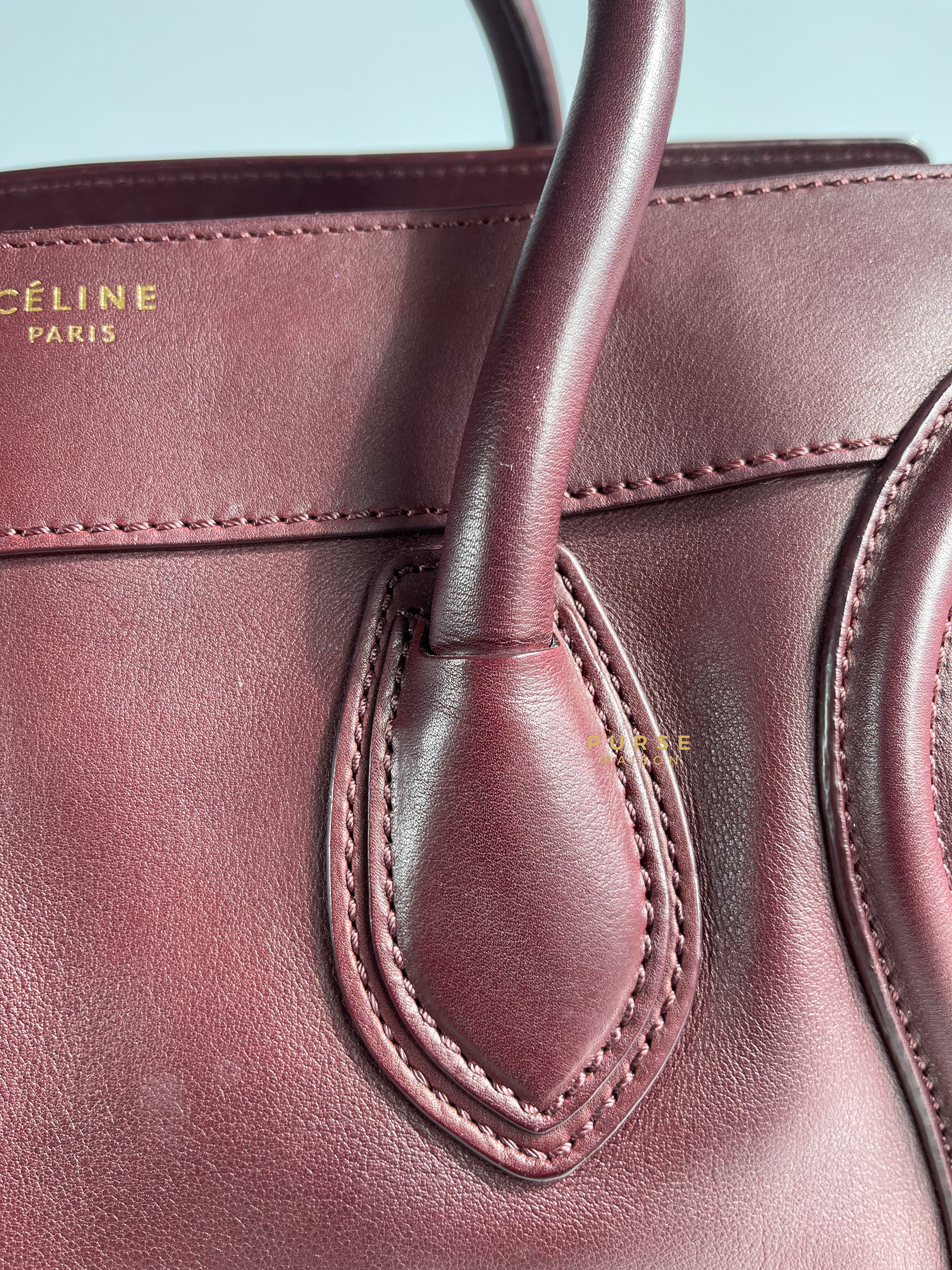 Celine Burgundy Smooth Calfskin Leather Mini Luggage Tote Bag | Purse Maison Luxury Bags Shop