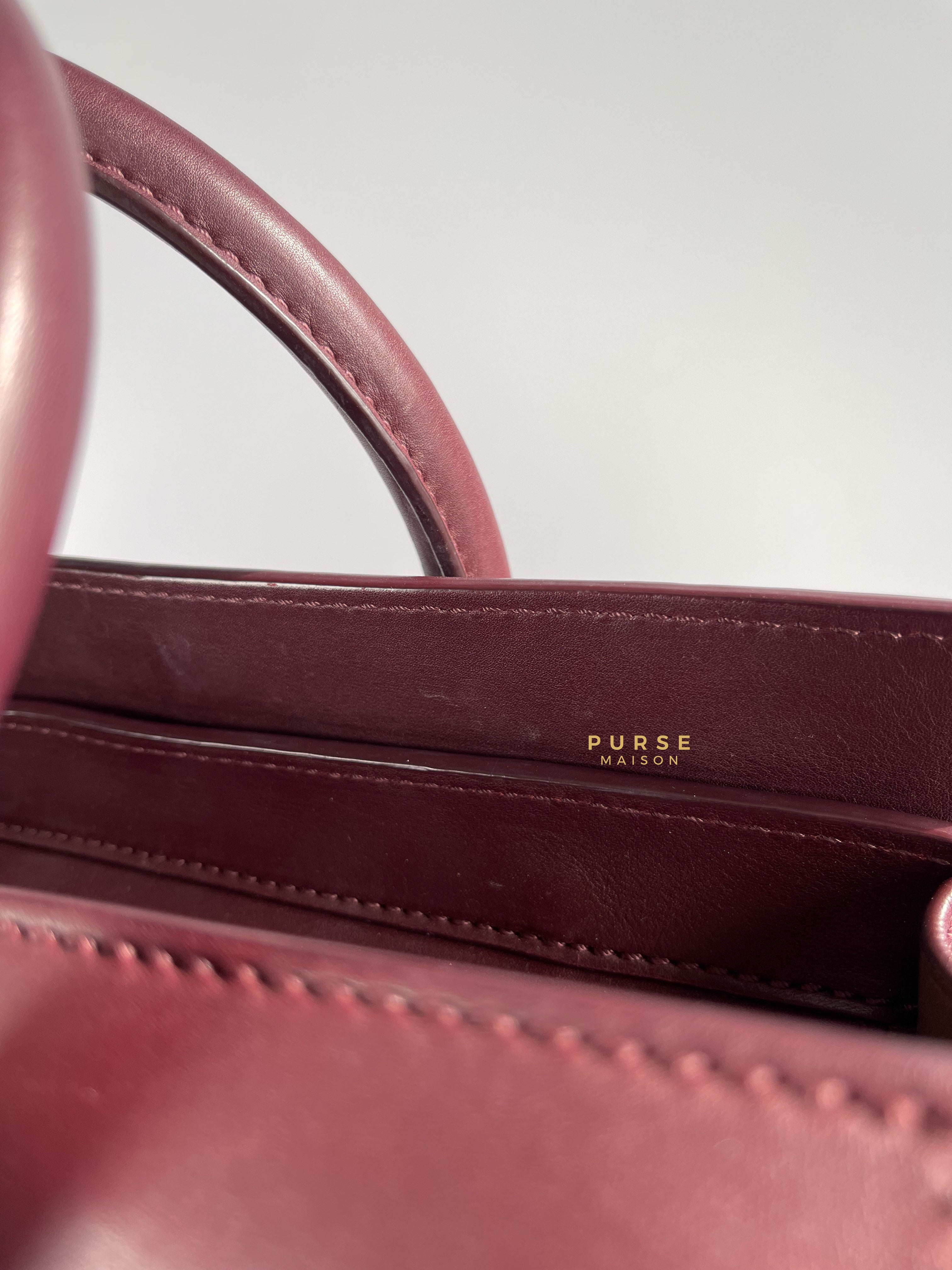 Celine Burgundy Smooth Calfskin Leather Mini Luggage Tote Bag | Purse Maison Luxury Bags Shop