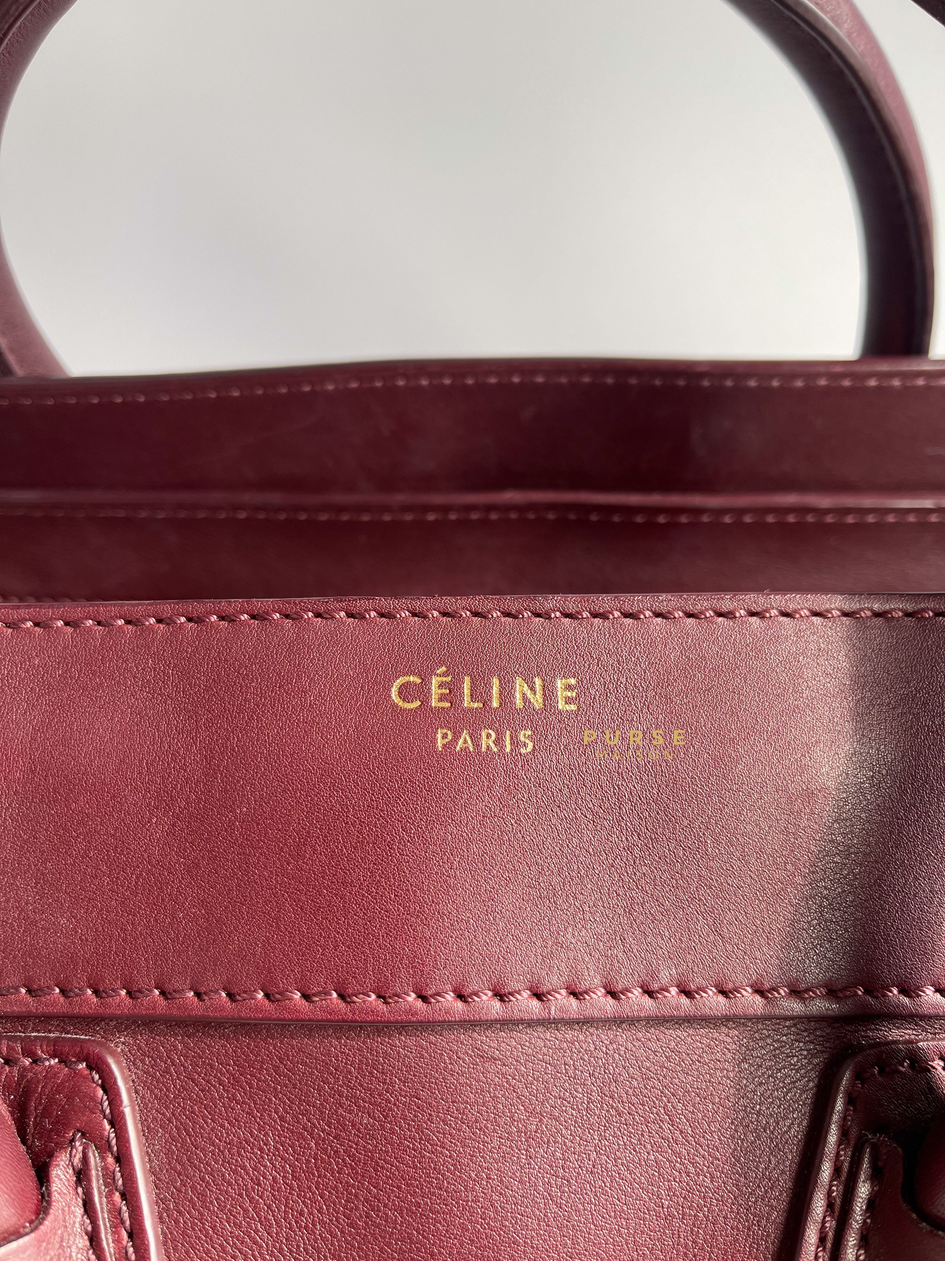 Celine Burgundy Smooth Calfskin Leather Mini Luggage Tote Bag | Purse Maison Luxury Bags Shop