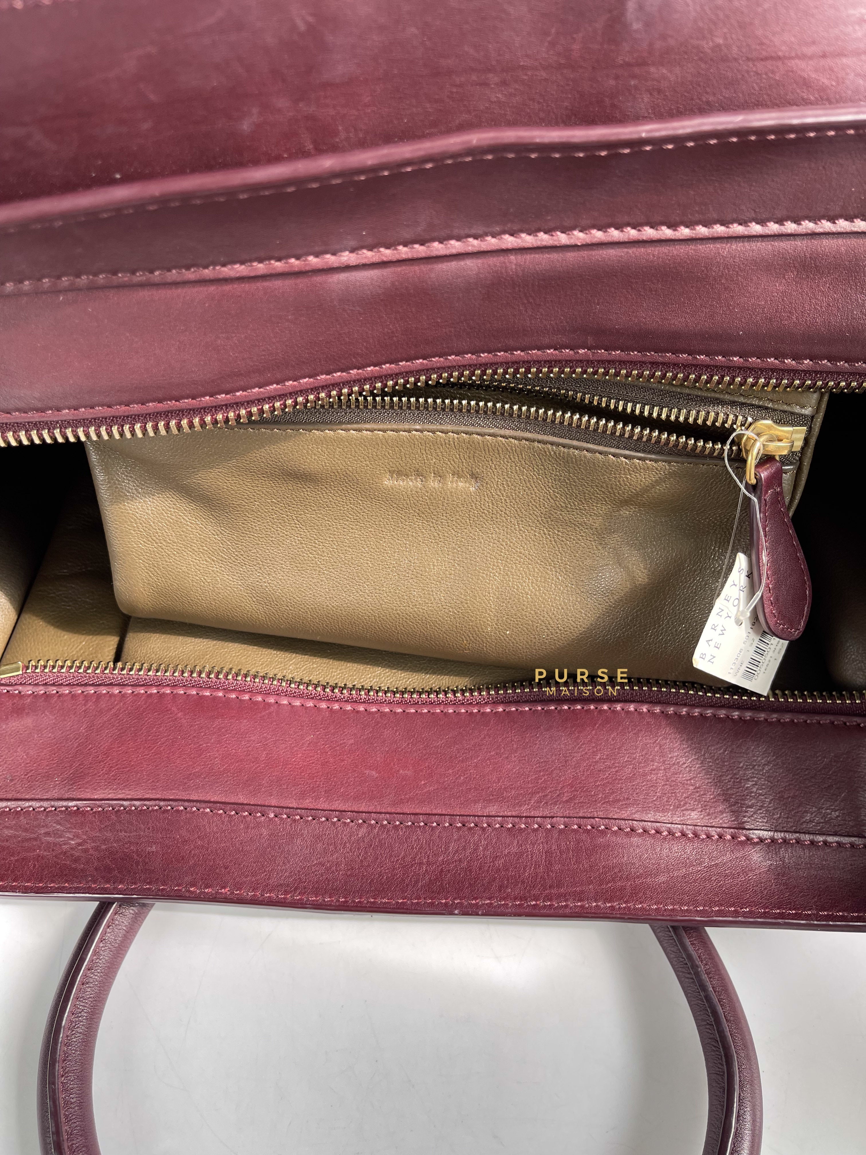 Celine Burgundy Smooth Calfskin Leather Mini Luggage Tote Bag | Purse Maison Luxury Bags Shop