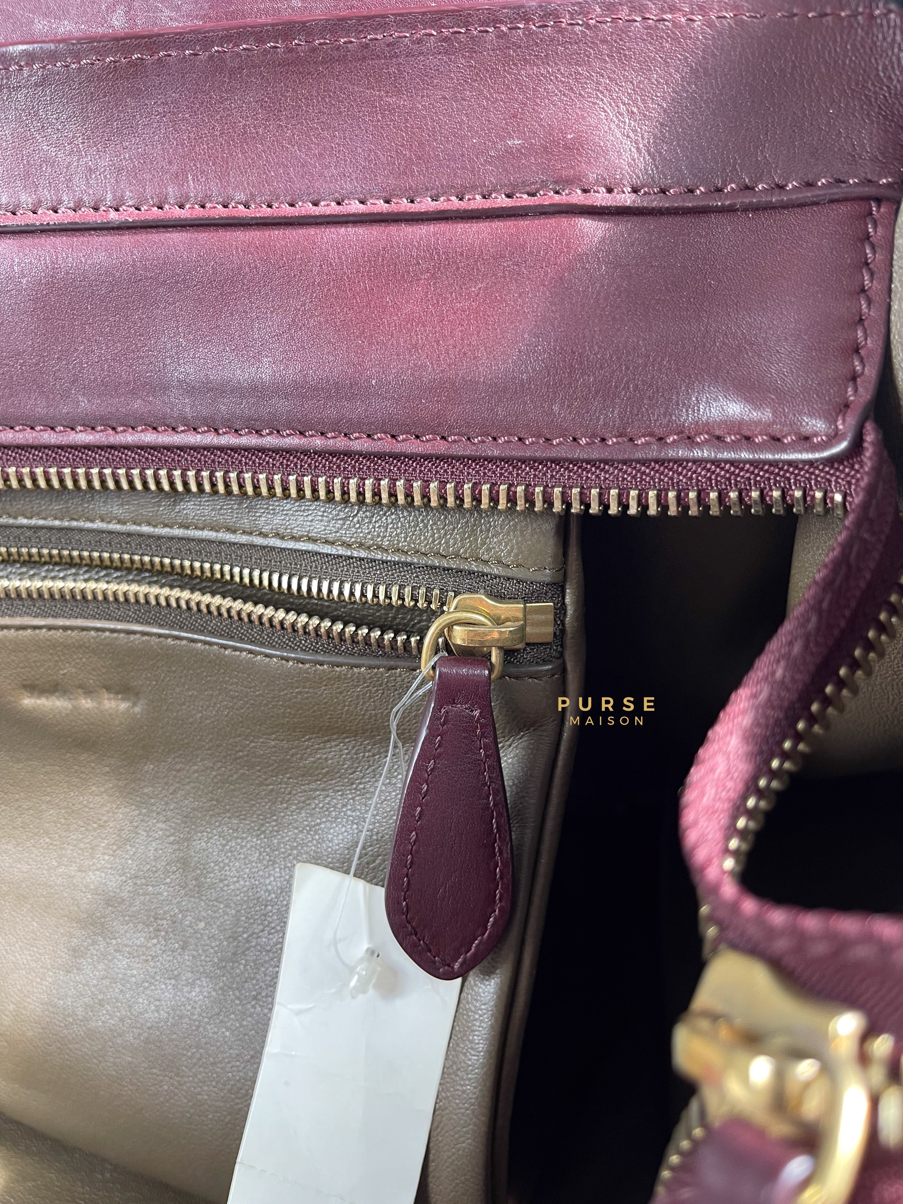 Celine Burgundy Smooth Calfskin Leather Mini Luggage Tote Bag | Purse Maison Luxury Bags Shop
