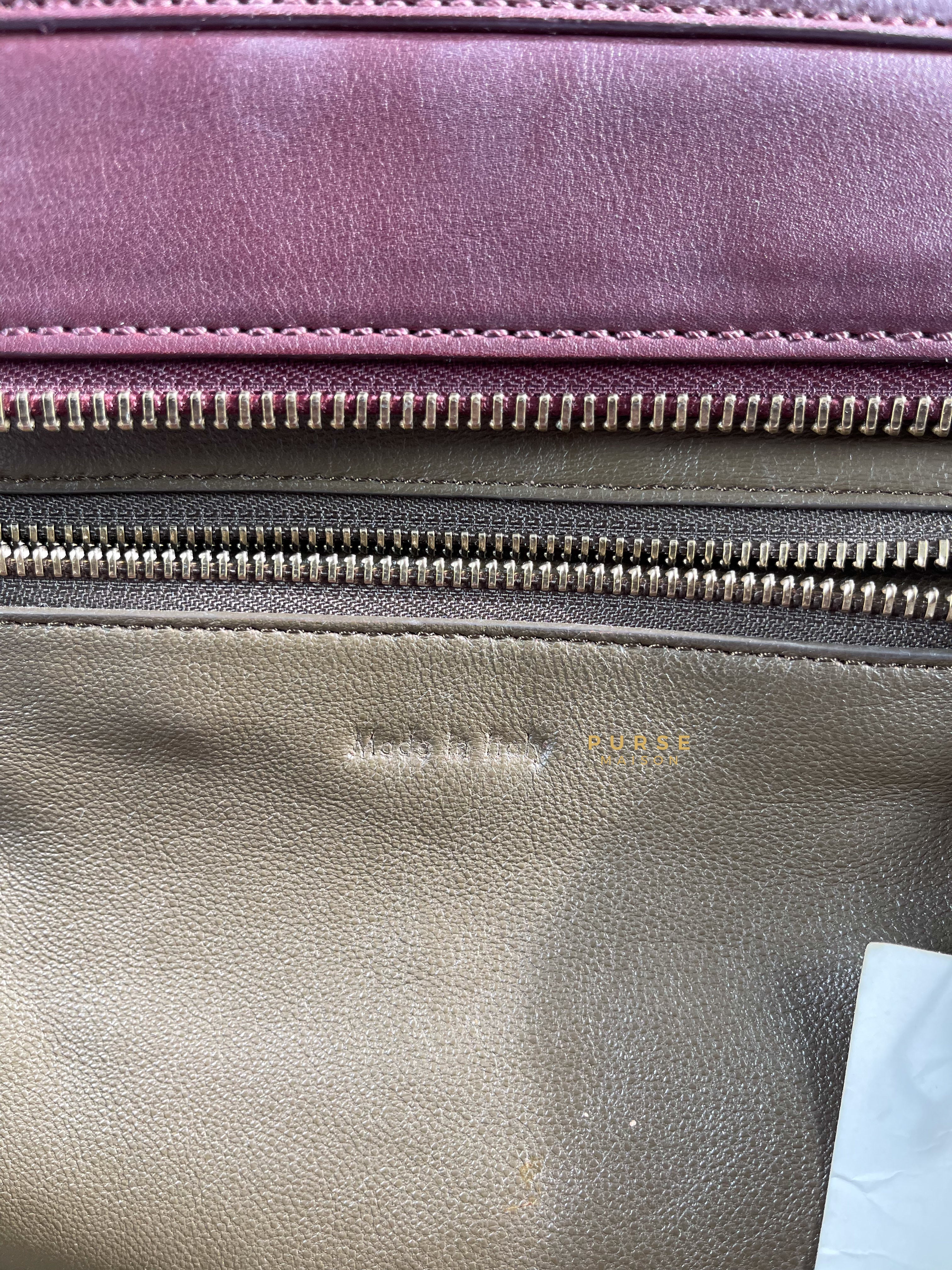 Celine Burgundy Smooth Calfskin Leather Mini Luggage Tote Bag | Purse Maison Luxury Bags Shop