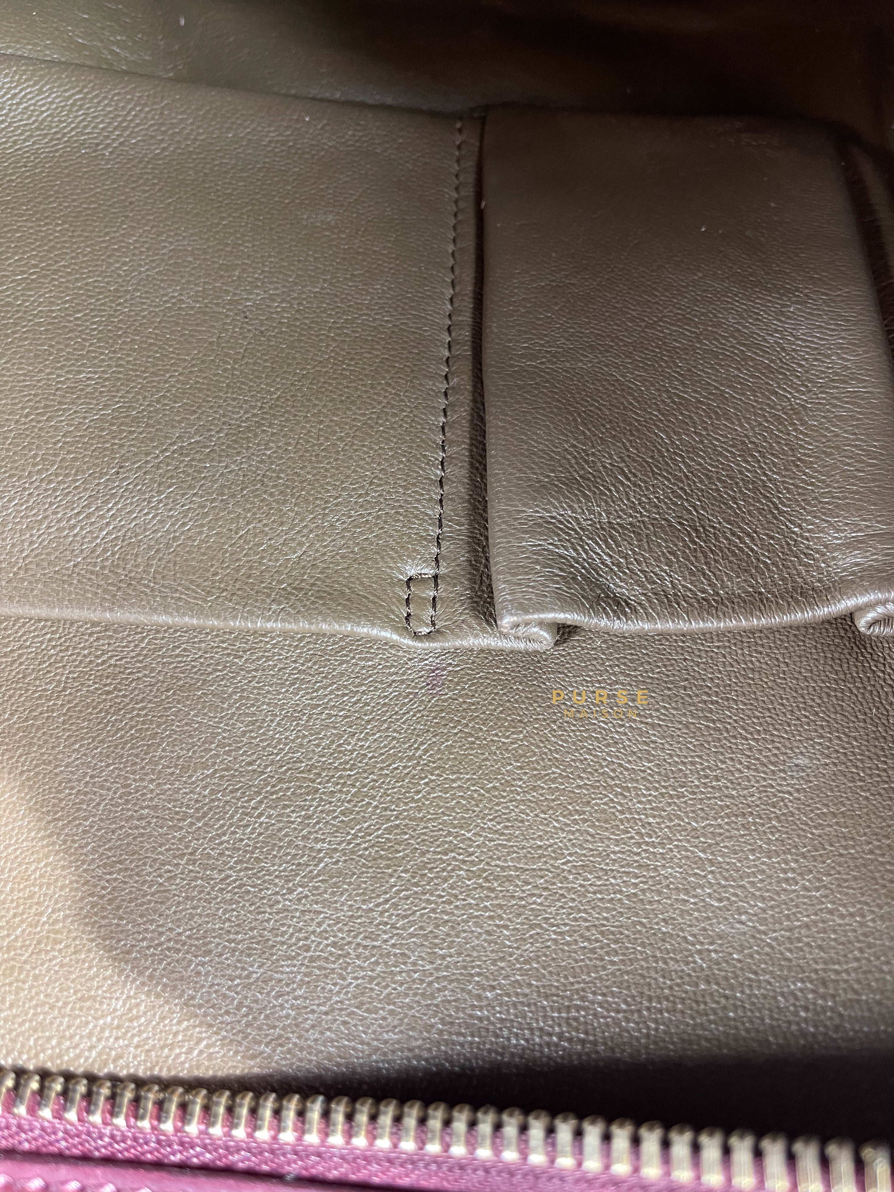 Celine Burgundy Smooth Calfskin Leather Mini Luggage Tote Bag | Purse Maison Luxury Bags Shop