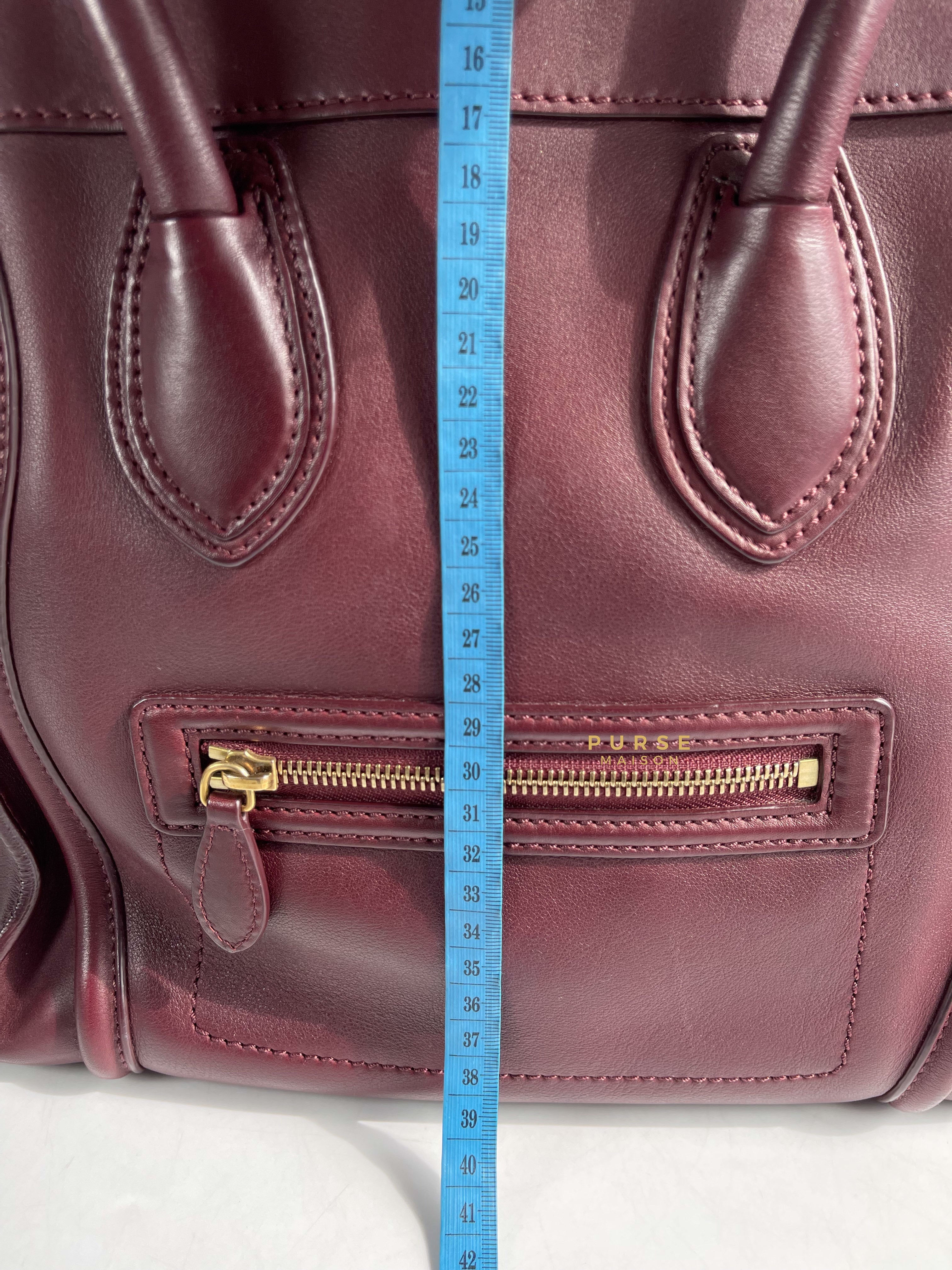 Celine Burgundy Smooth Calfskin Leather Mini Luggage Tote Bag | Purse Maison Luxury Bags Shop