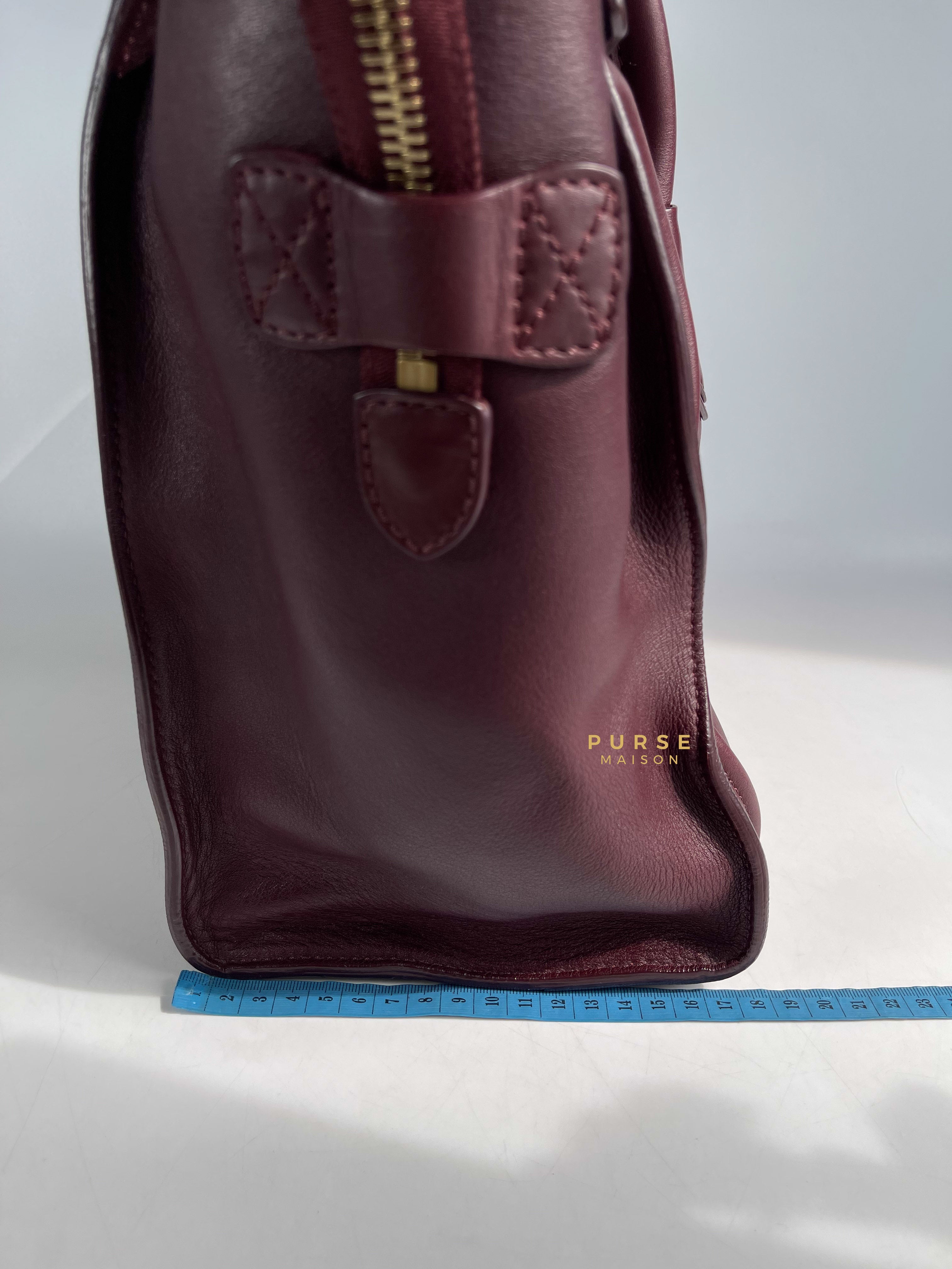 Celine Burgundy Smooth Calfskin Leather Mini Luggage Tote Bag | Purse Maison Luxury Bags Shop