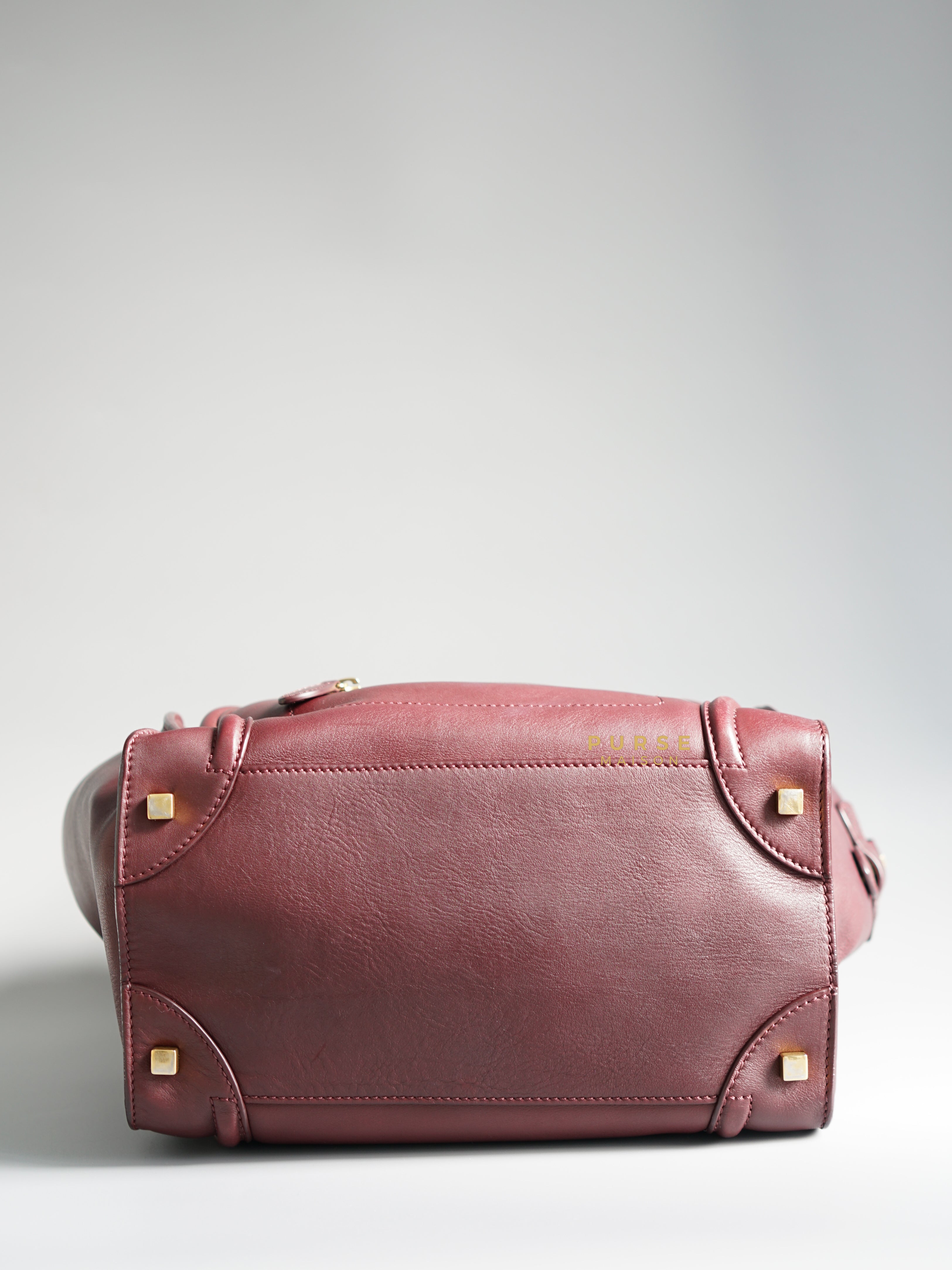 Celine Burgundy Smooth Calfskin Leather Mini Luggage Tote Bag | Purse Maison Luxury Bags Shop