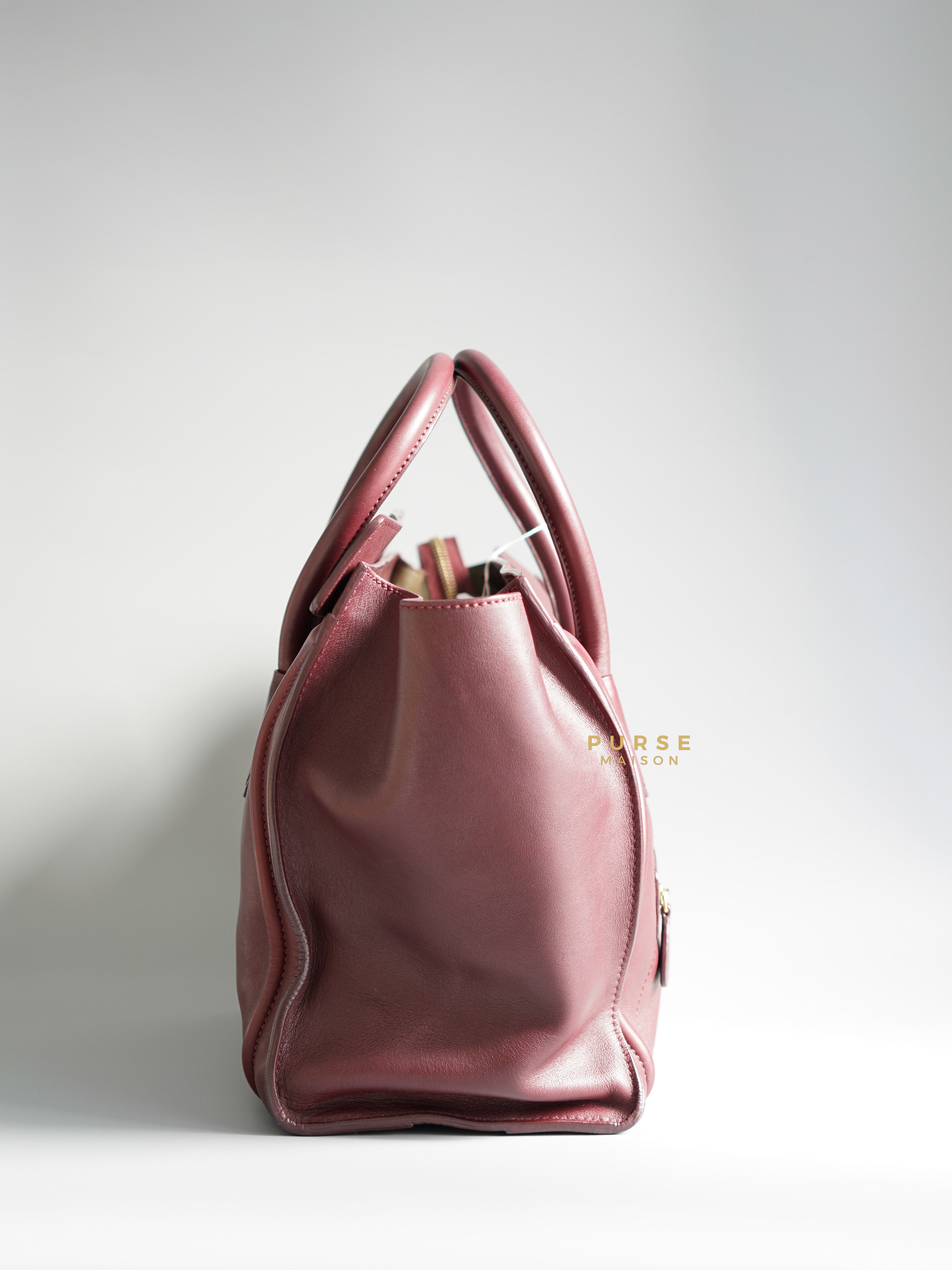 Celine Burgundy Smooth Calfskin Leather Mini Luggage Tote Bag | Purse Maison Luxury Bags Shop