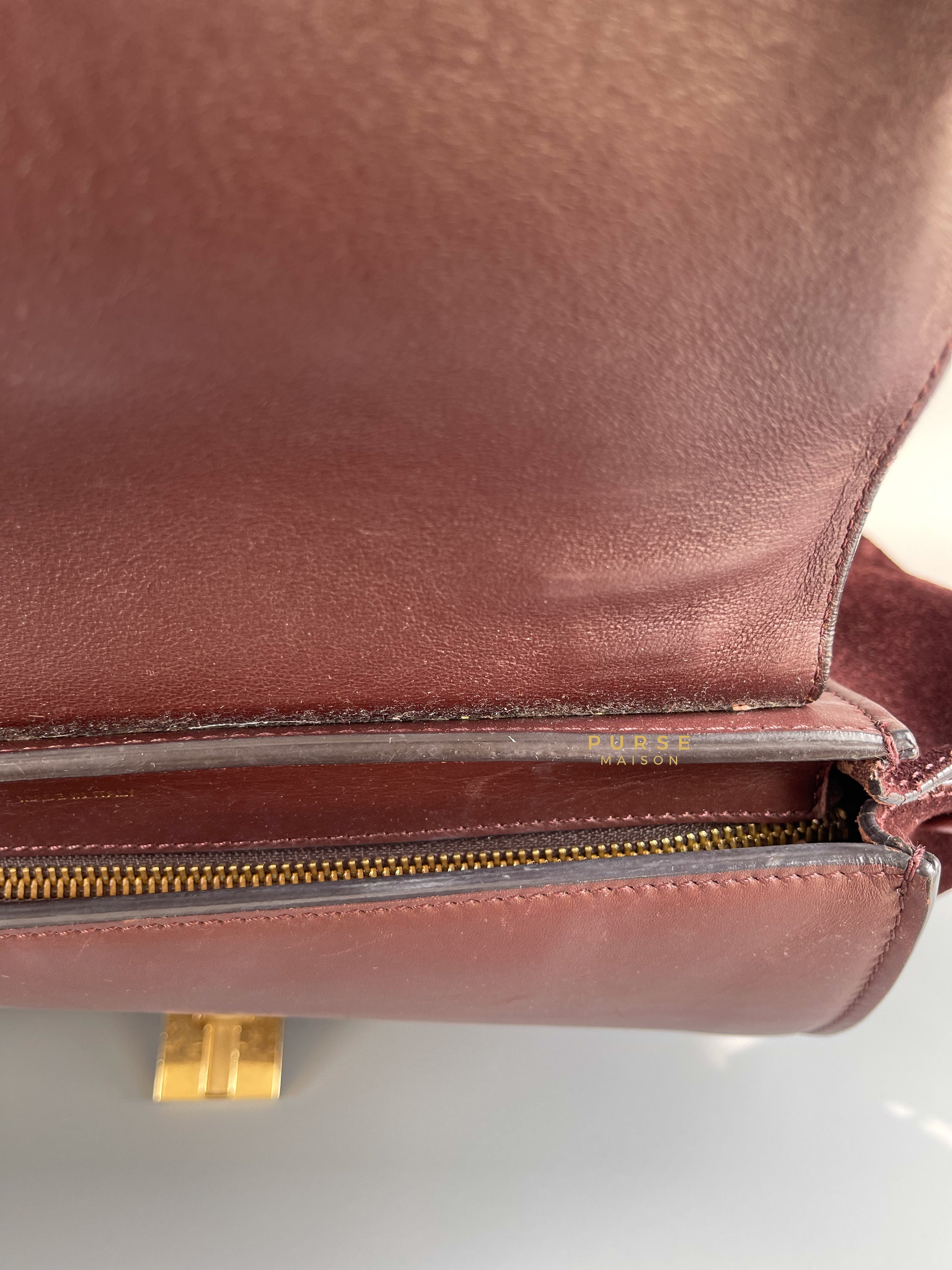 Celine Burgundy Smooth Calfskin Suede Medium Trapeze Long Strap Bag | Purse Maison Luxury Bags Shop