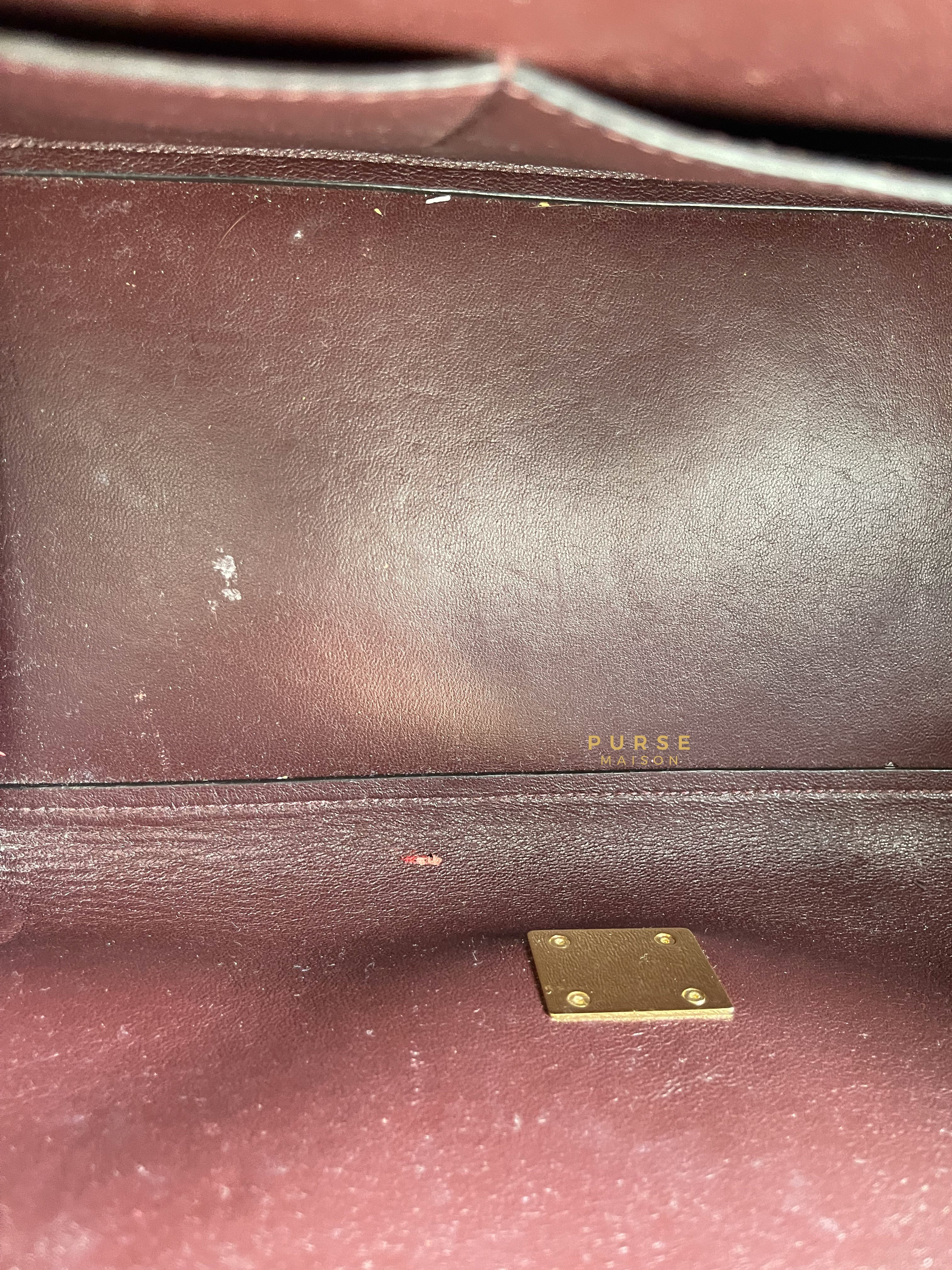 Celine Burgundy Smooth Calfskin Suede Medium Trapeze Long Strap Bag | Purse Maison Luxury Bags Shop