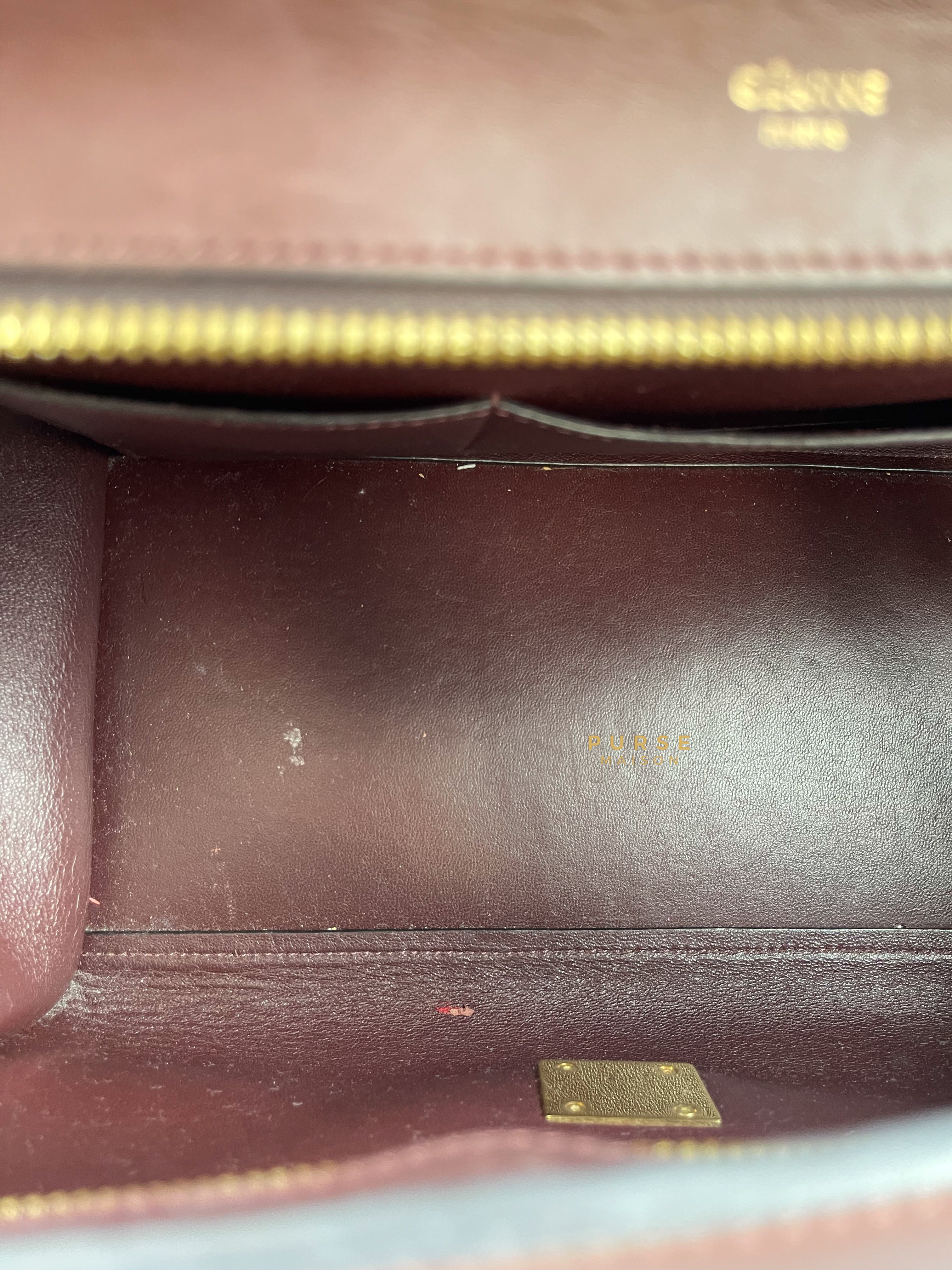 Celine Burgundy Smooth Calfskin Suede Medium Trapeze Long Strap Bag | Purse Maison Luxury Bags Shop