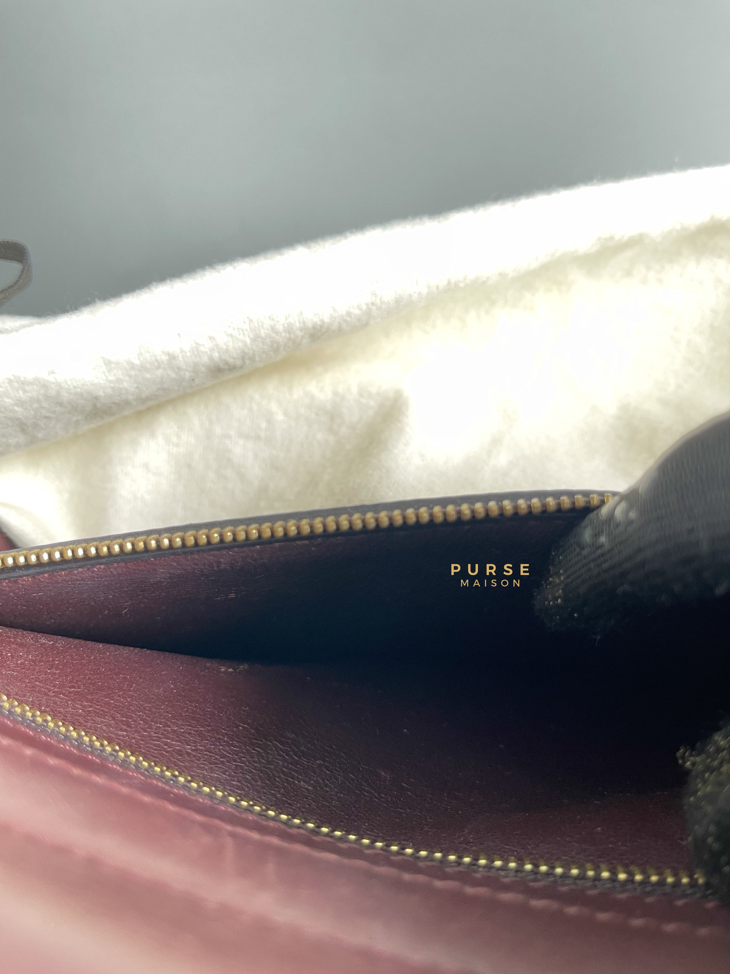 Celine Burgundy Smooth Calfskin Suede Medium Trapeze Long Strap Bag | Purse Maison Luxury Bags Shop