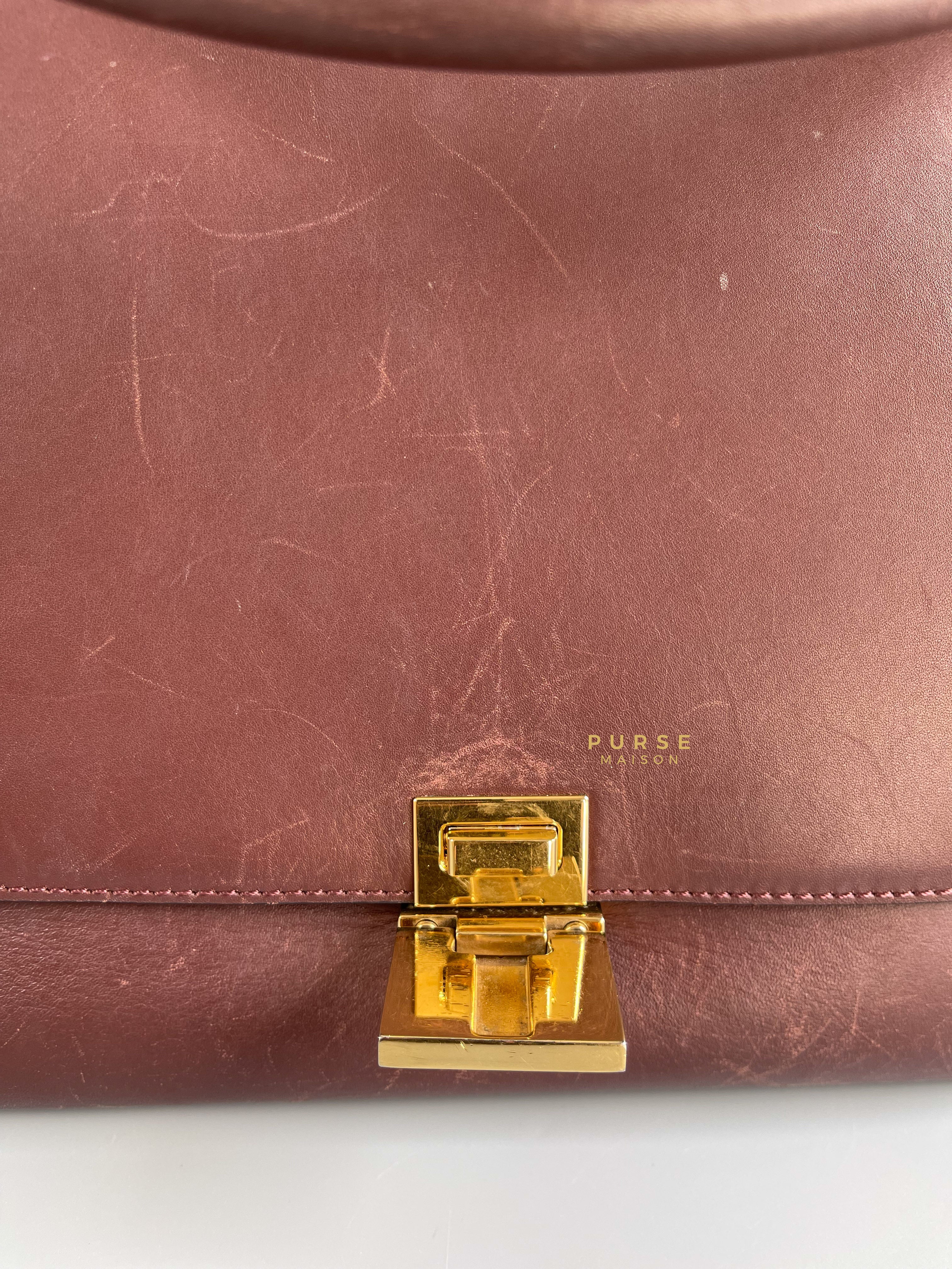 Celine Burgundy Smooth Calfskin Suede Medium Trapeze Long Strap Bag | Purse Maison Luxury Bags Shop