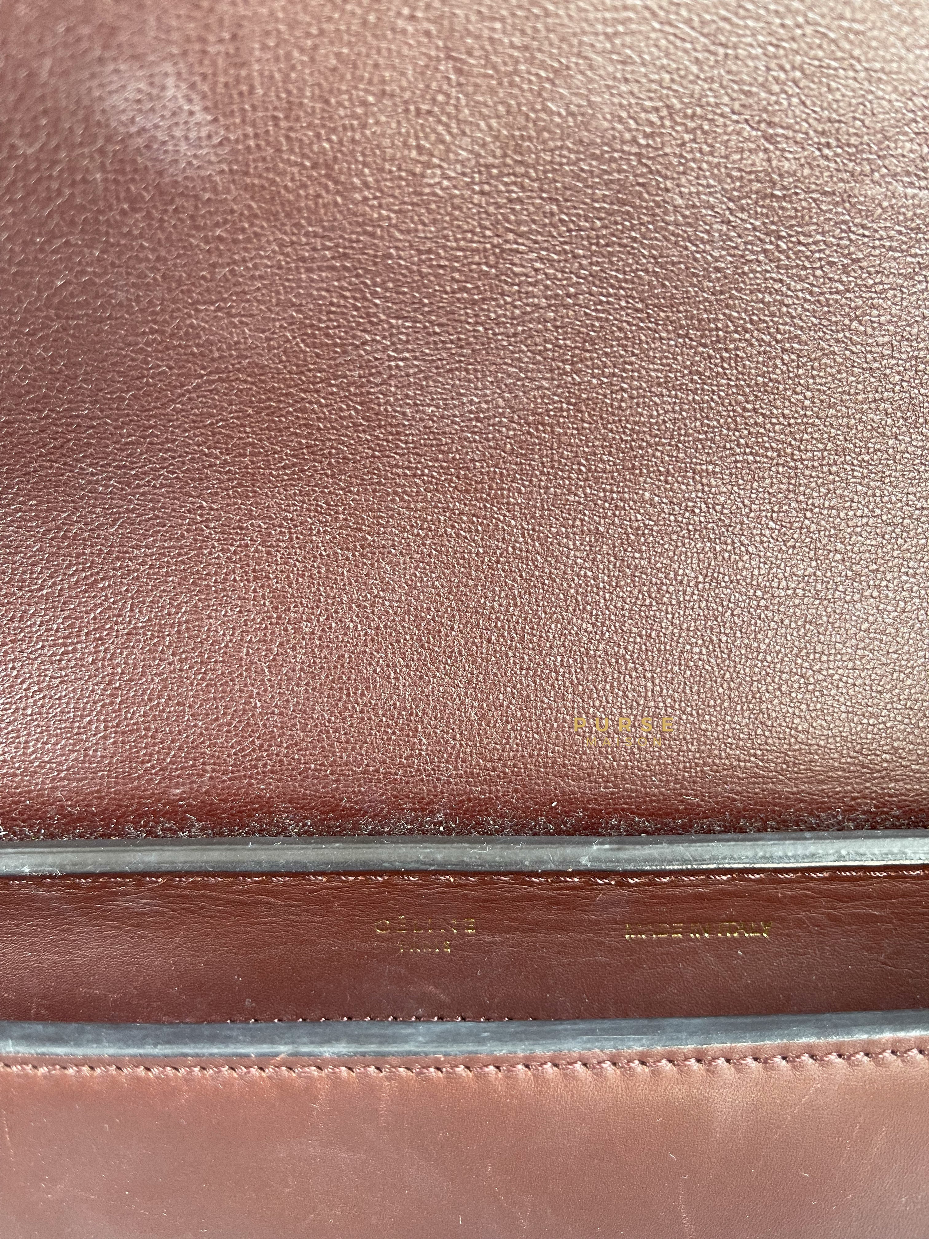 Celine Burgundy Smooth Calfskin Suede Medium Trapeze Long Strap Bag | Purse Maison Luxury Bags Shop