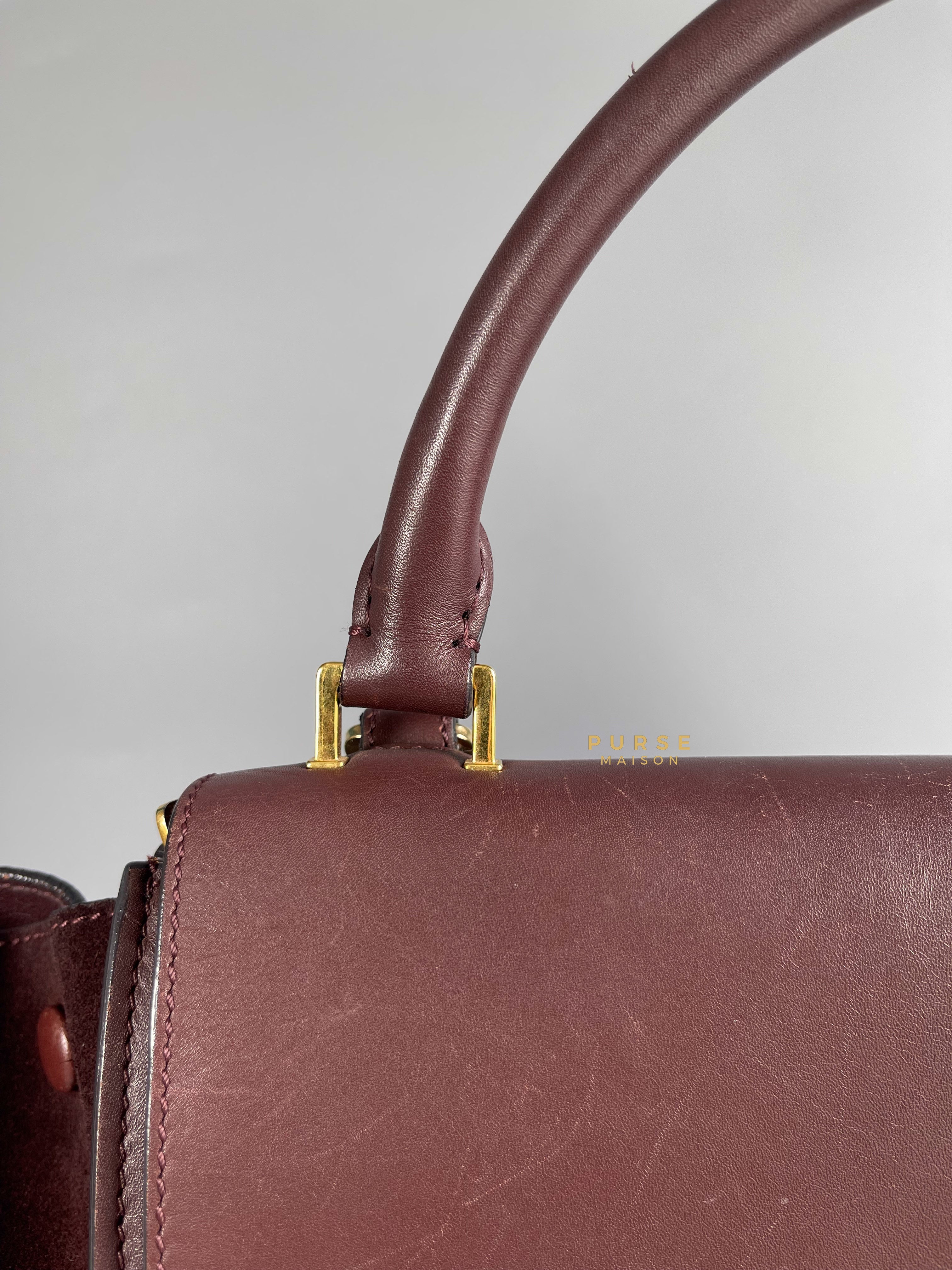 Celine Burgundy Smooth Calfskin Suede Medium Trapeze Long Strap Bag | Purse Maison Luxury Bags Shop