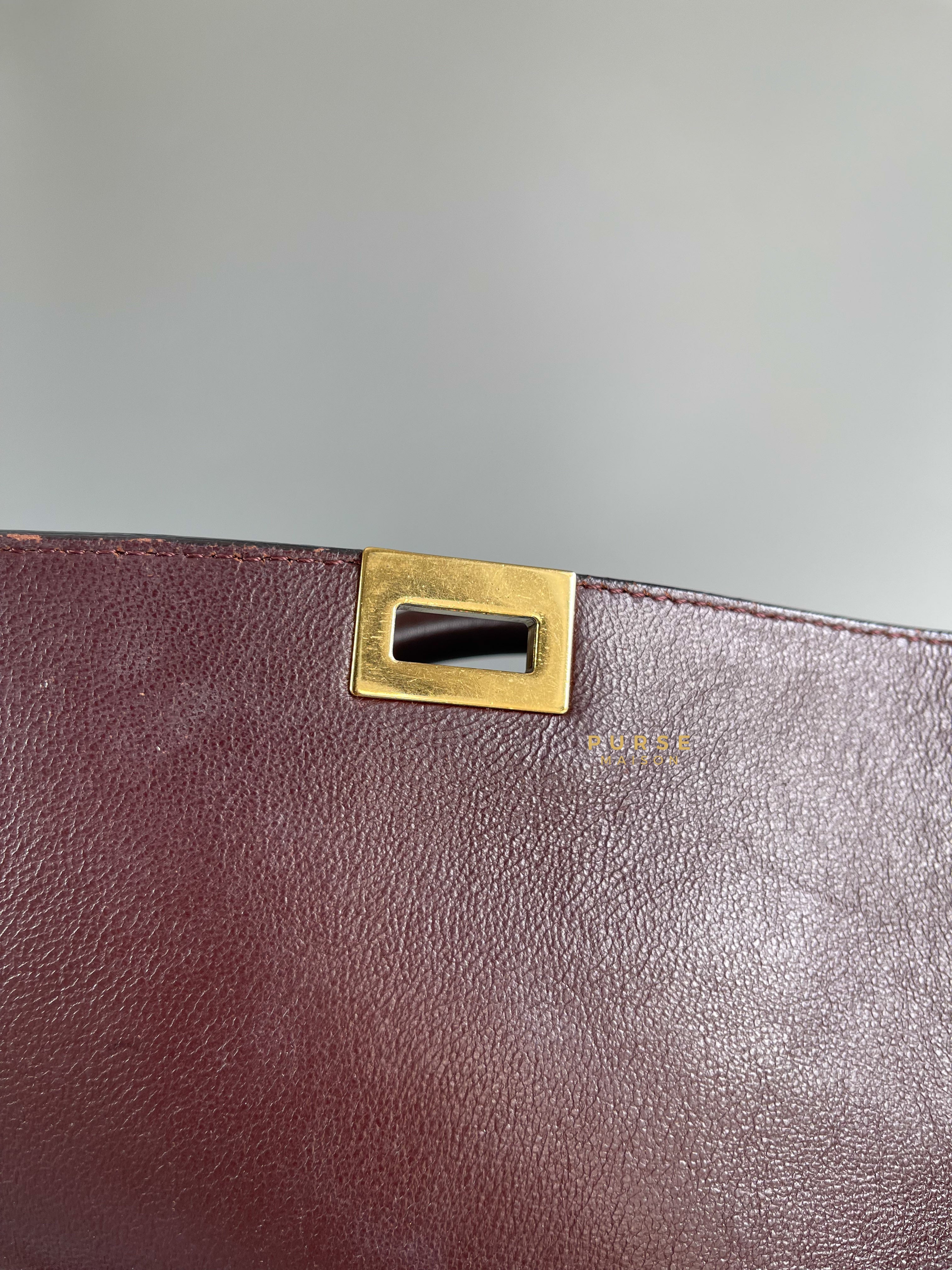 Celine Burgundy Smooth Calfskin Suede Medium Trapeze Long Strap Bag | Purse Maison Luxury Bags Shop