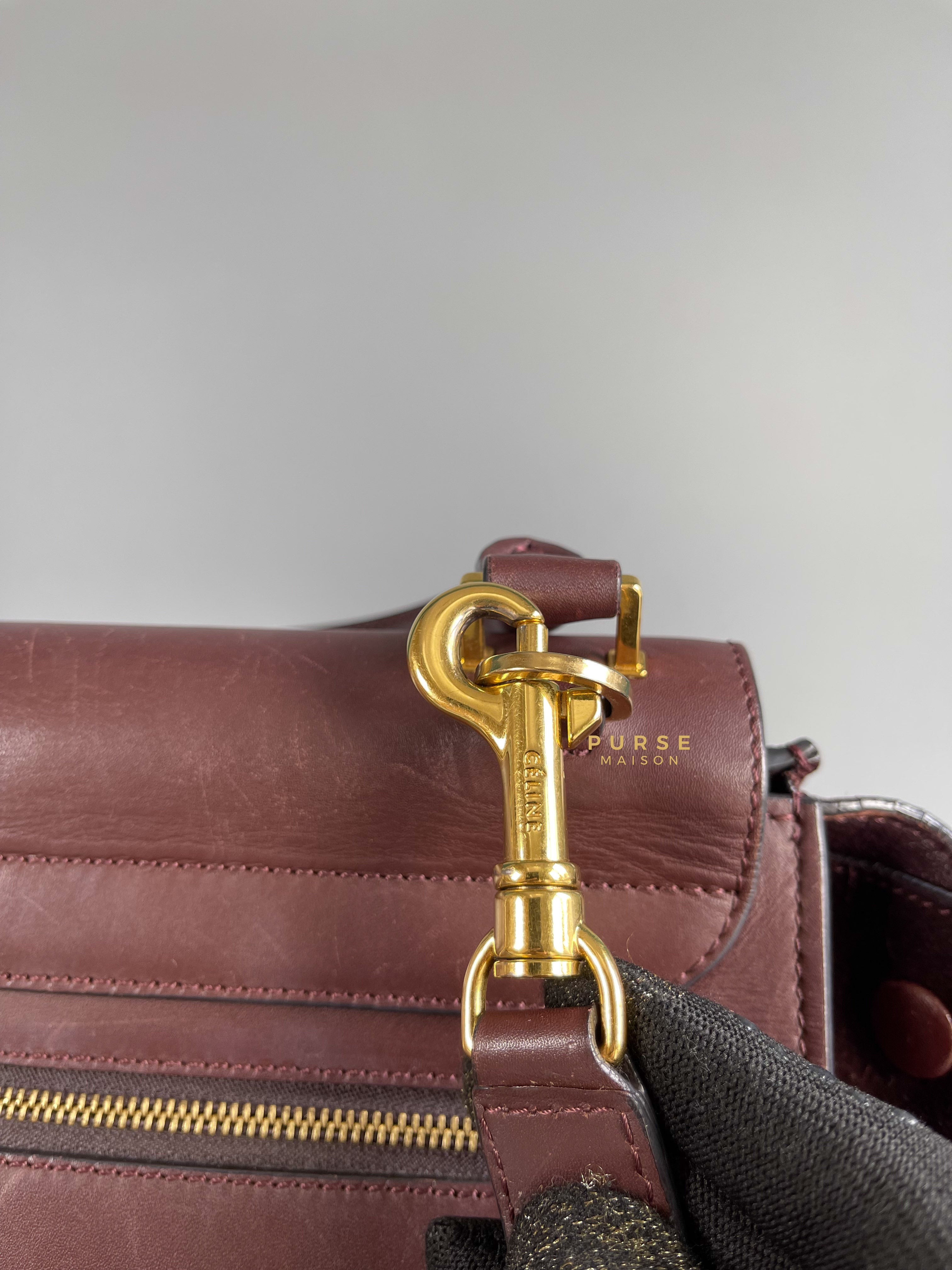 Celine Burgundy Smooth Calfskin Suede Medium Trapeze Long Strap Bag | Purse Maison Luxury Bags Shop