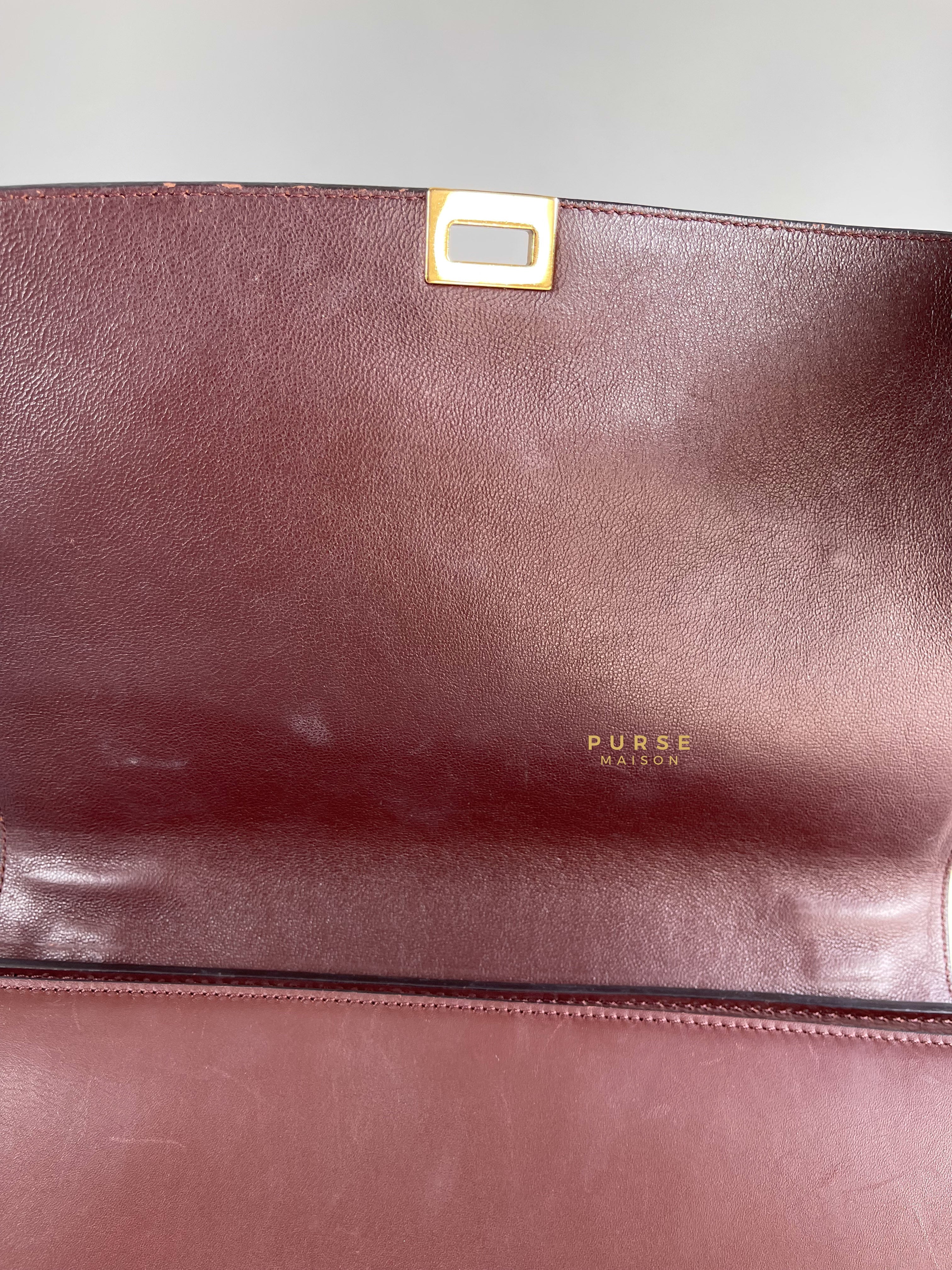 Celine Burgundy Smooth Calfskin Suede Medium Trapeze Long Strap Bag | Purse Maison Luxury Bags Shop