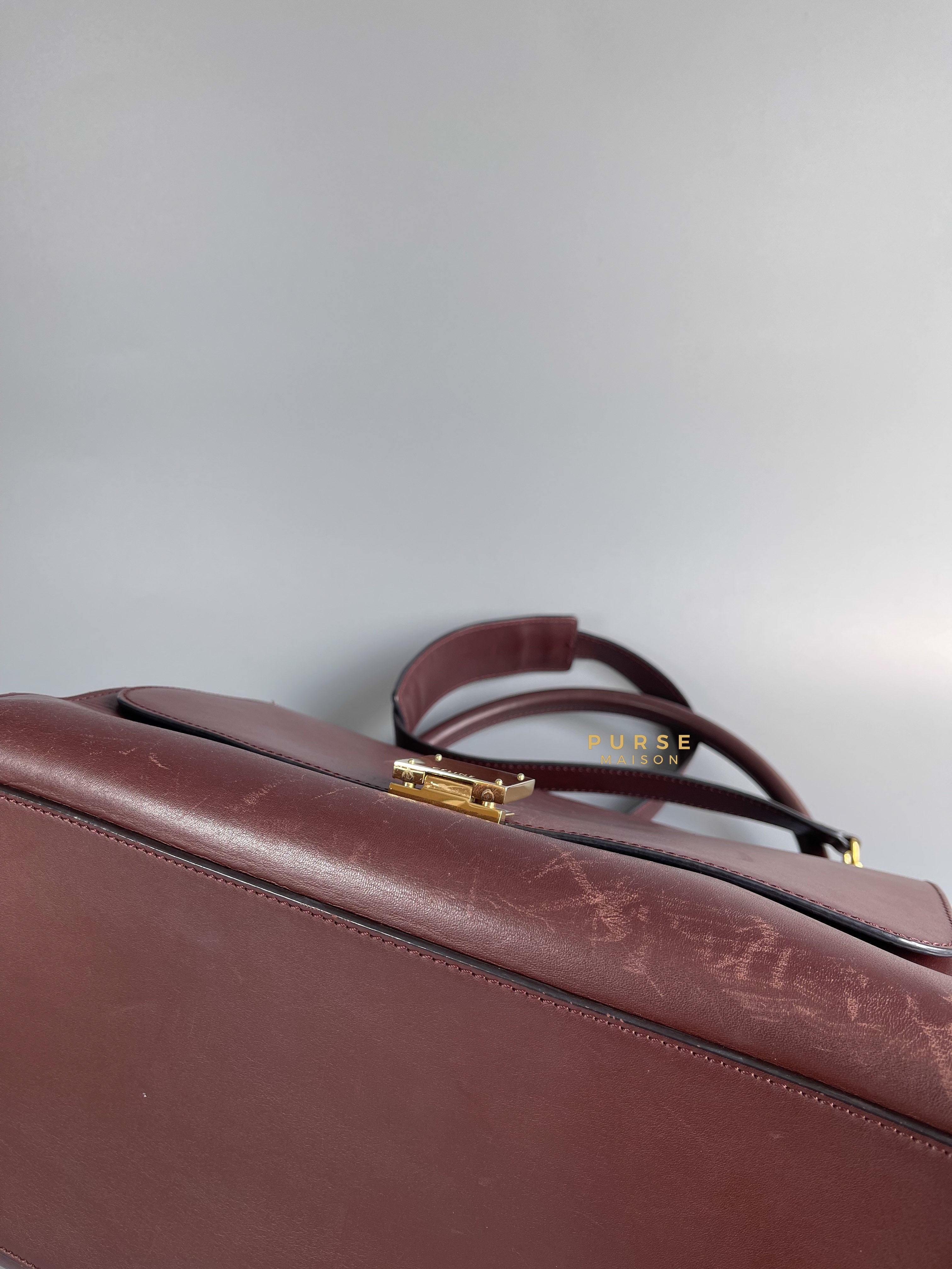 Celine Burgundy Smooth Calfskin Suede Medium Trapeze Long Strap Bag | Purse Maison Luxury Bags Shop