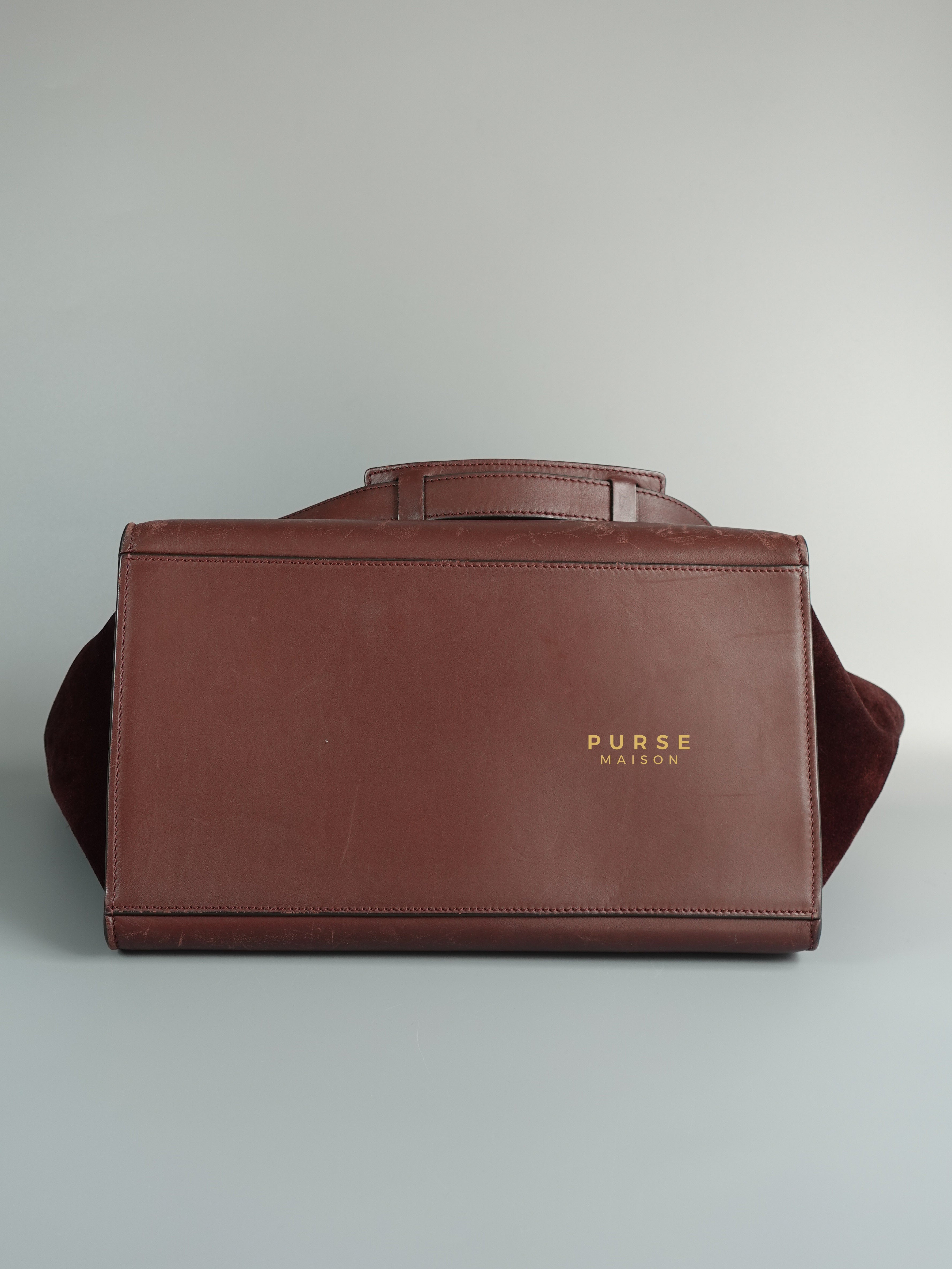 Celine Burgundy Smooth Calfskin Suede Medium Trapeze Long Strap Bag | Purse Maison Luxury Bags Shop