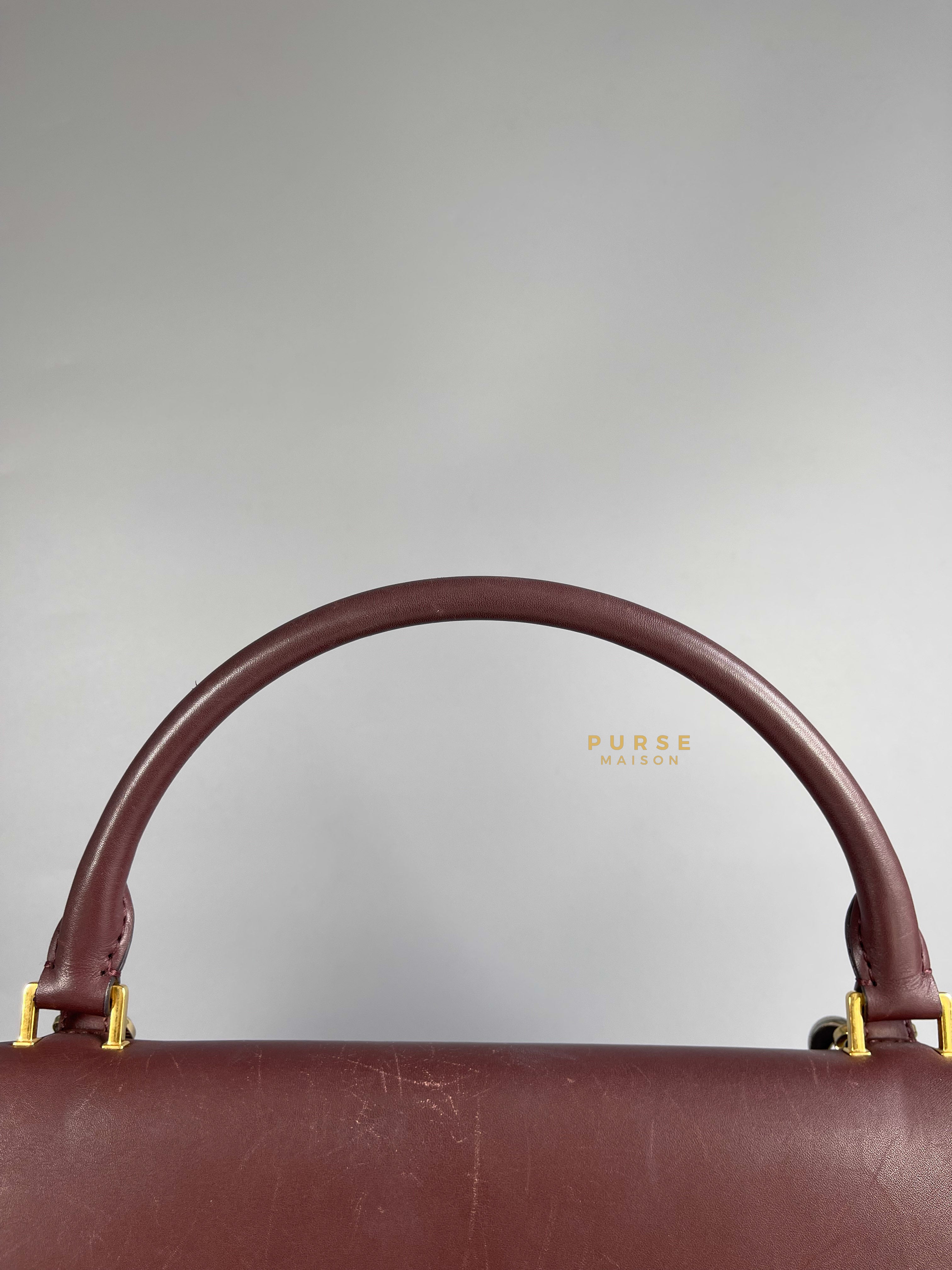 Celine Burgundy Smooth Calfskin Suede Medium Trapeze Long Strap Bag | Purse Maison Luxury Bags Shop