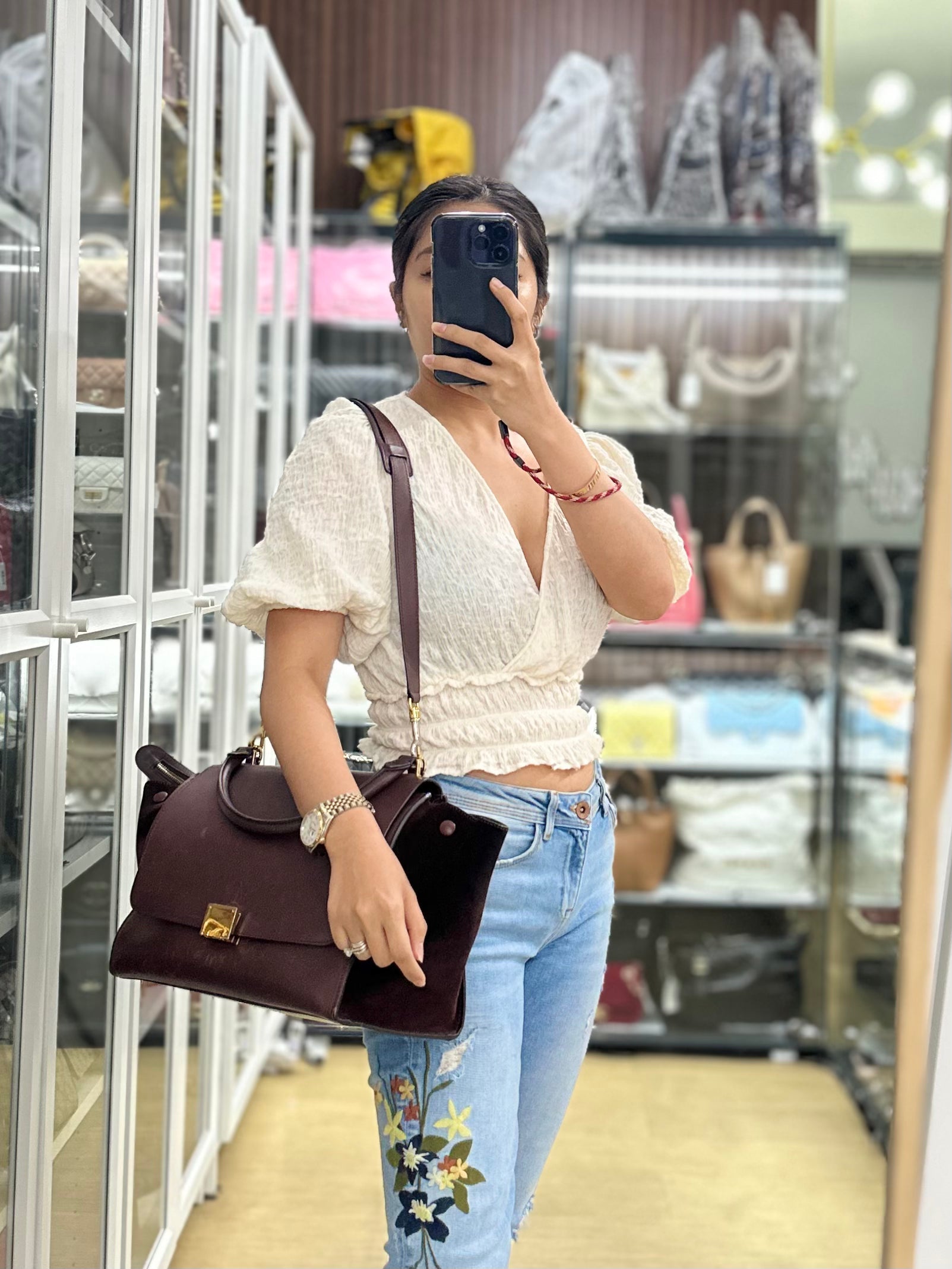 Celine Burgundy Smooth Calfskin Suede Medium Trapeze Long Strap Bag | Purse Maison Luxury Bags Shop