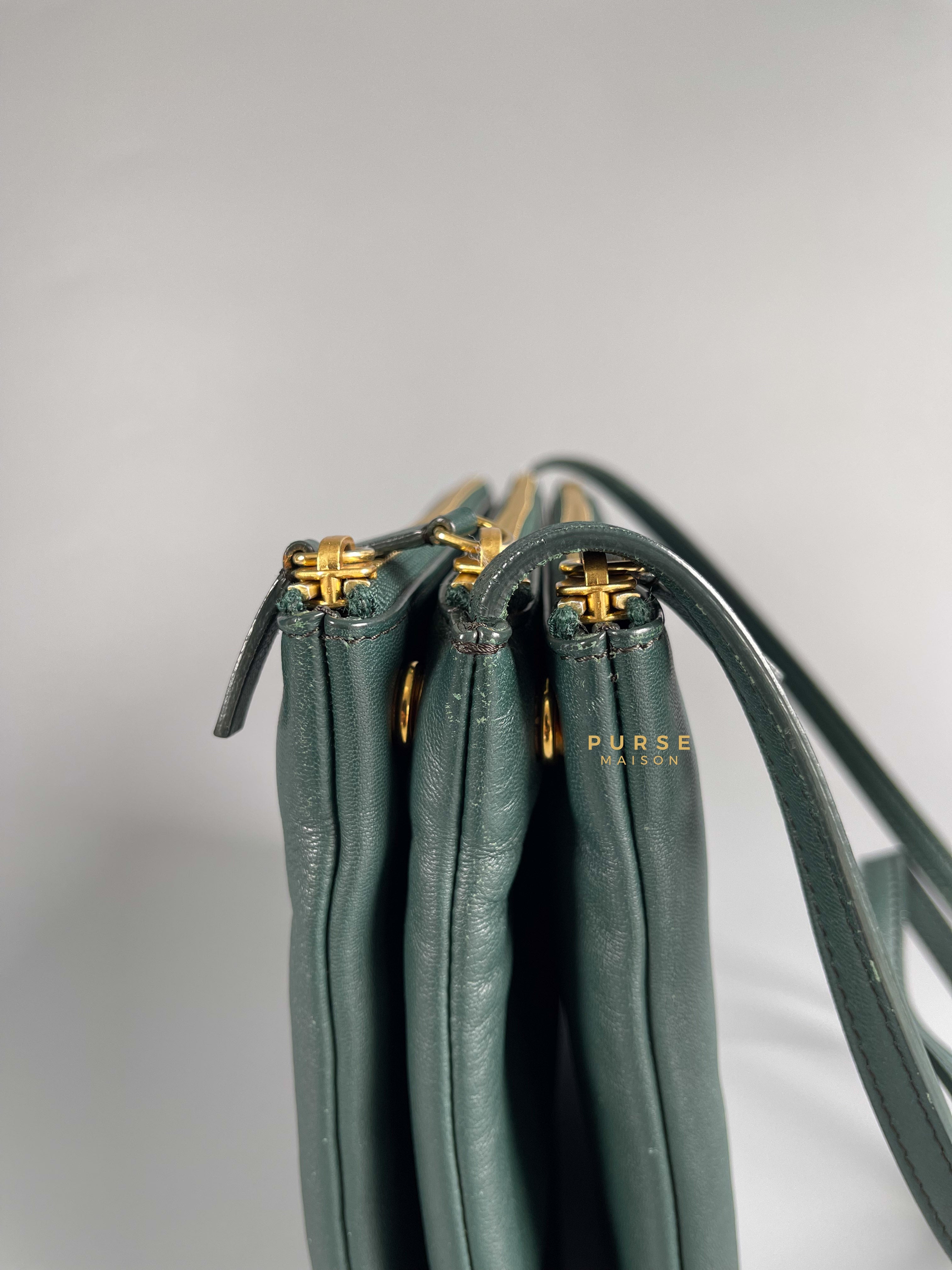Celine Lambskin Trio Crossbody Bag Dark Green | Purse Maison Luxury Bags Shop