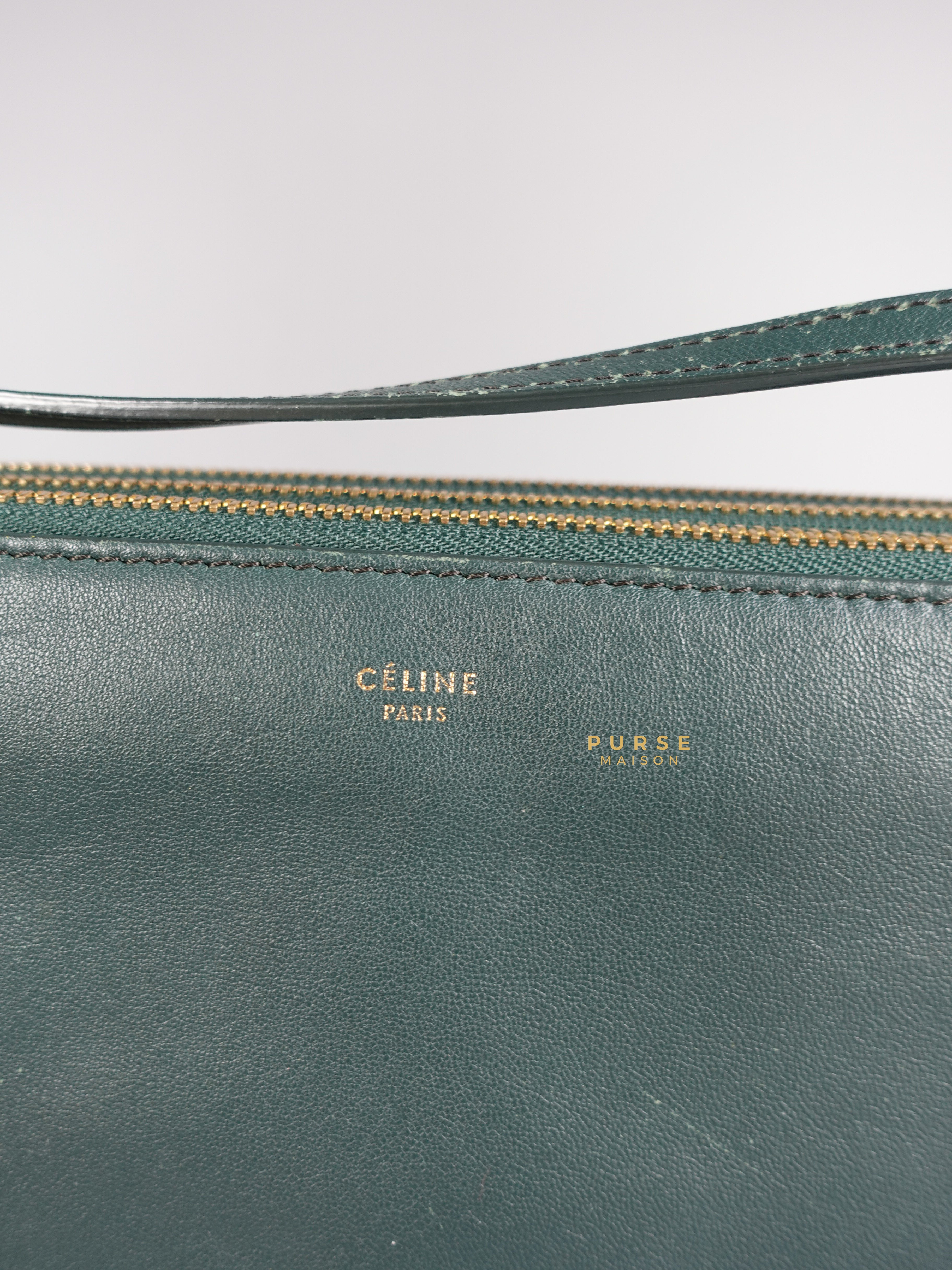 Celine Lambskin Trio Crossbody Bag Dark Green | Purse Maison Luxury Bags Shop